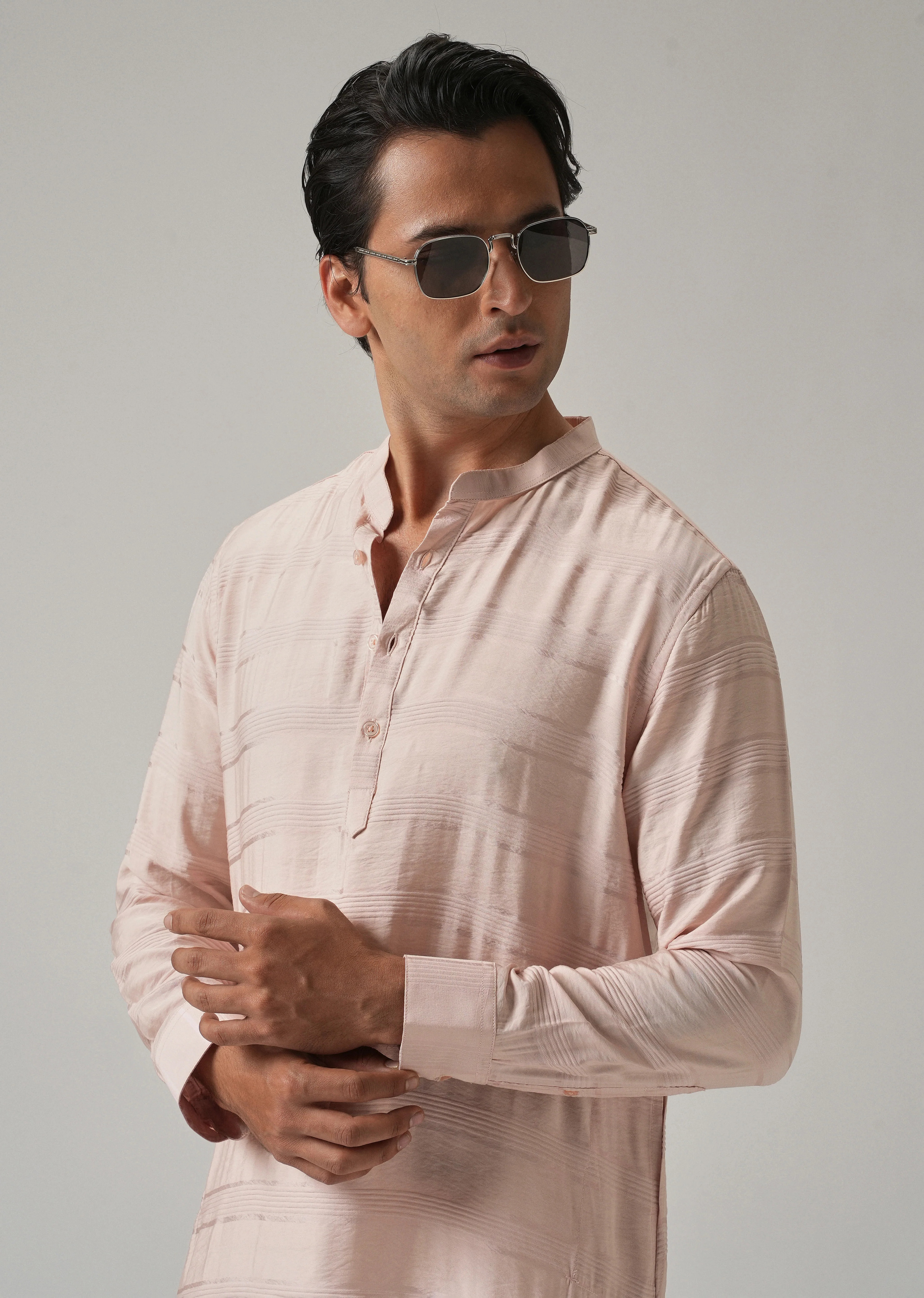 Light Pink Nylon Subtle Stripe Kurta - Image 6