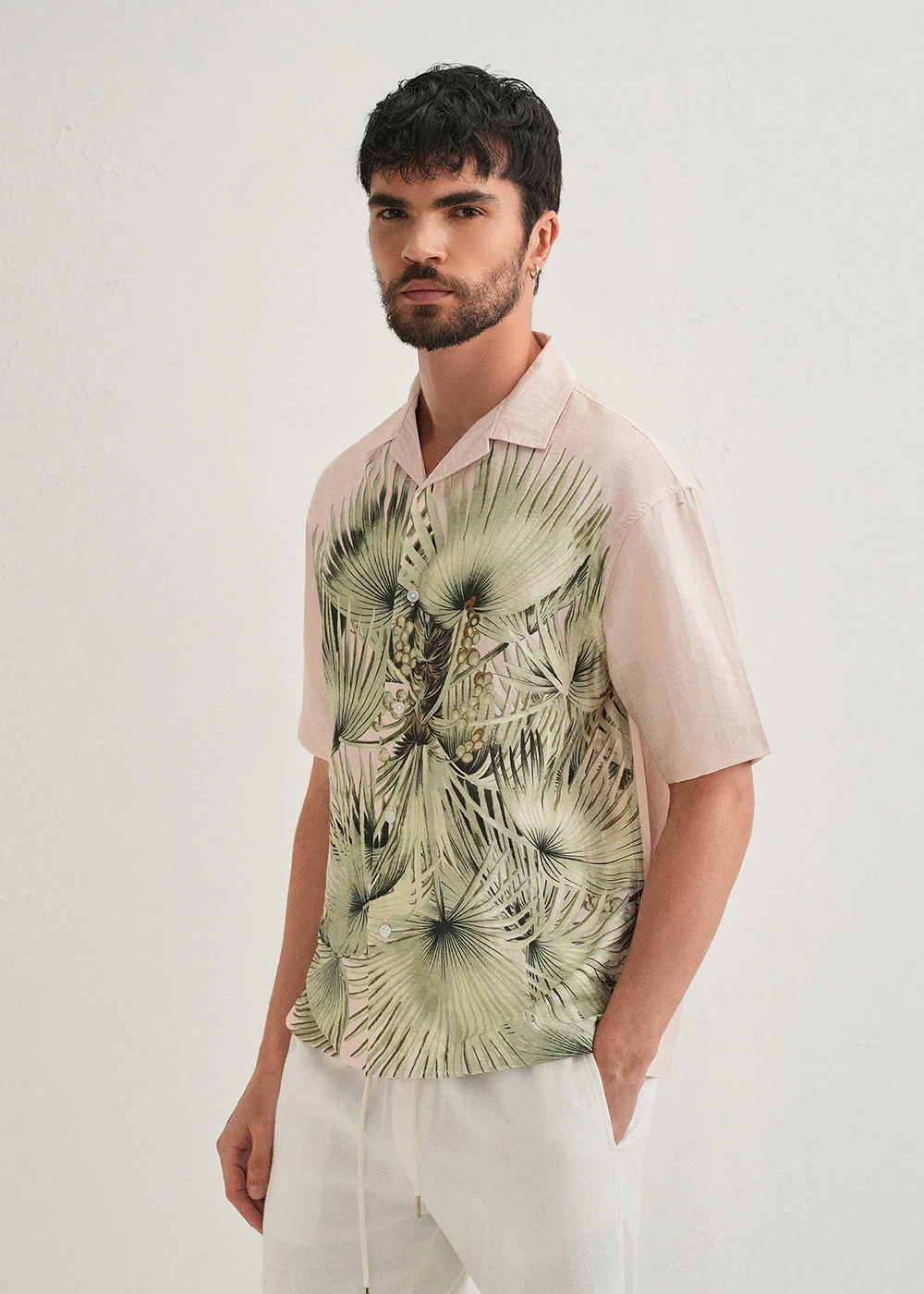 Light Pink Palm Placement Print Shirt - Image 4