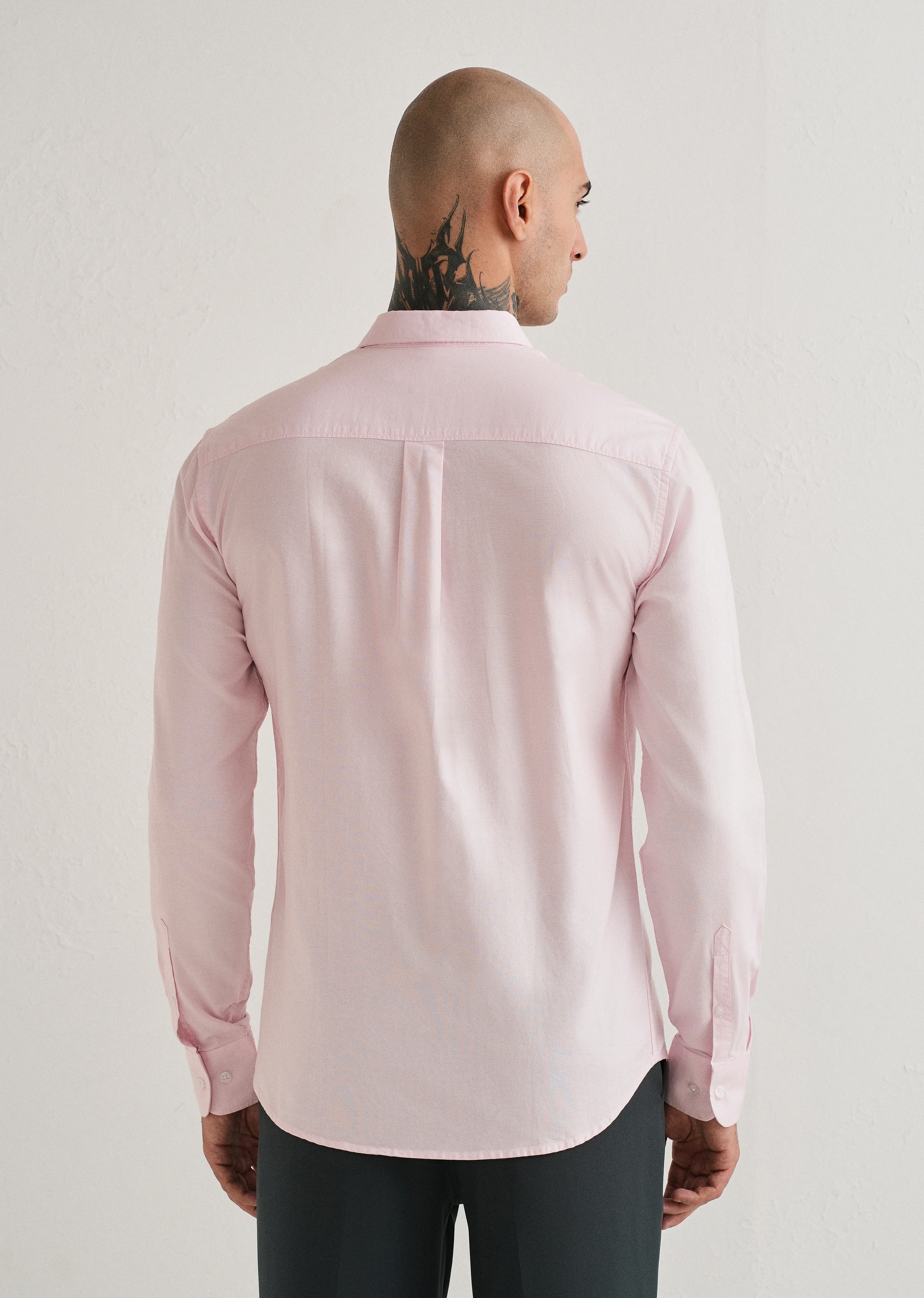 Light Pink Plain Cotton Oxford Shirt - Image 2