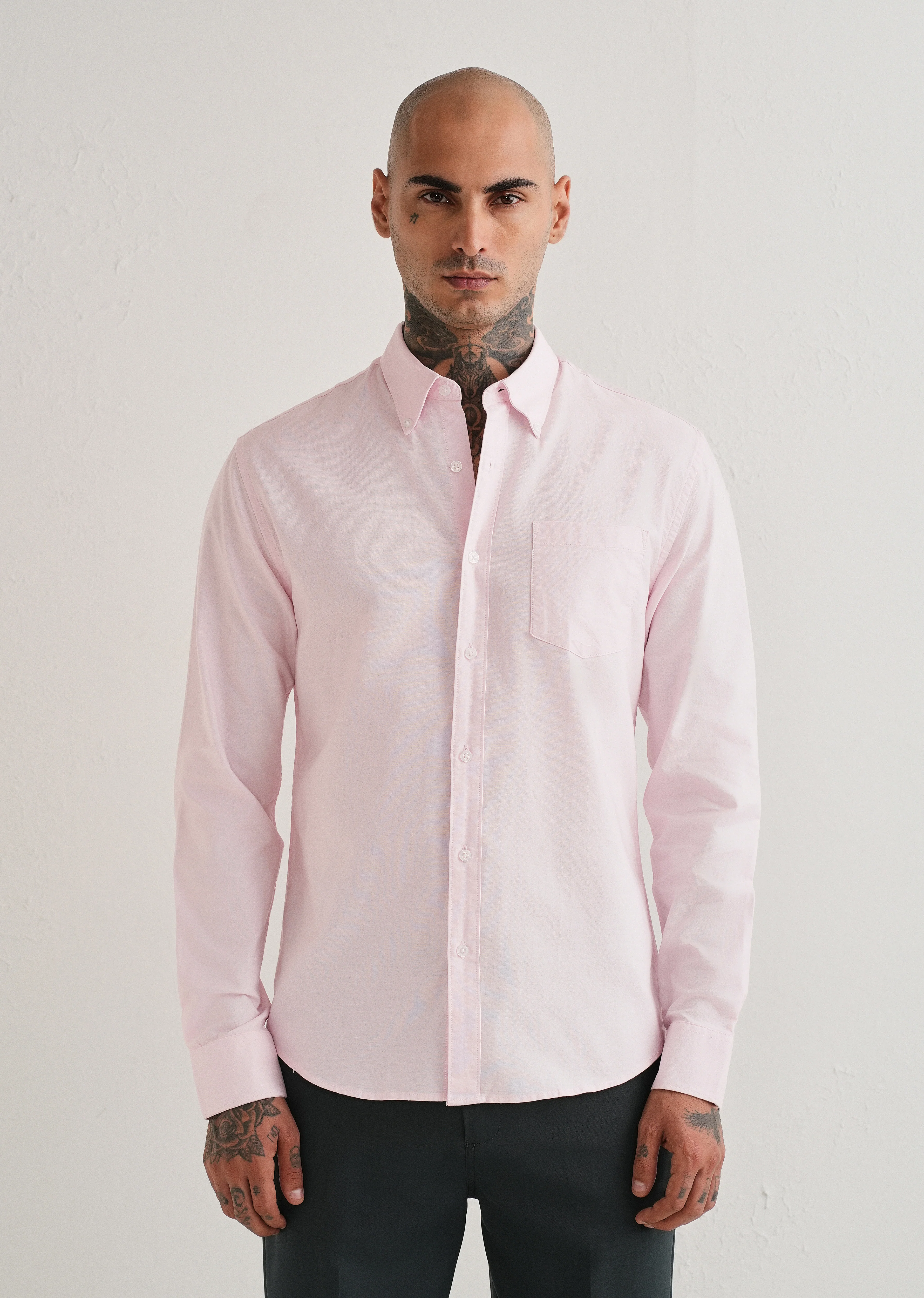 Light Pink Plain Cotton Oxford Shirt - Image 3