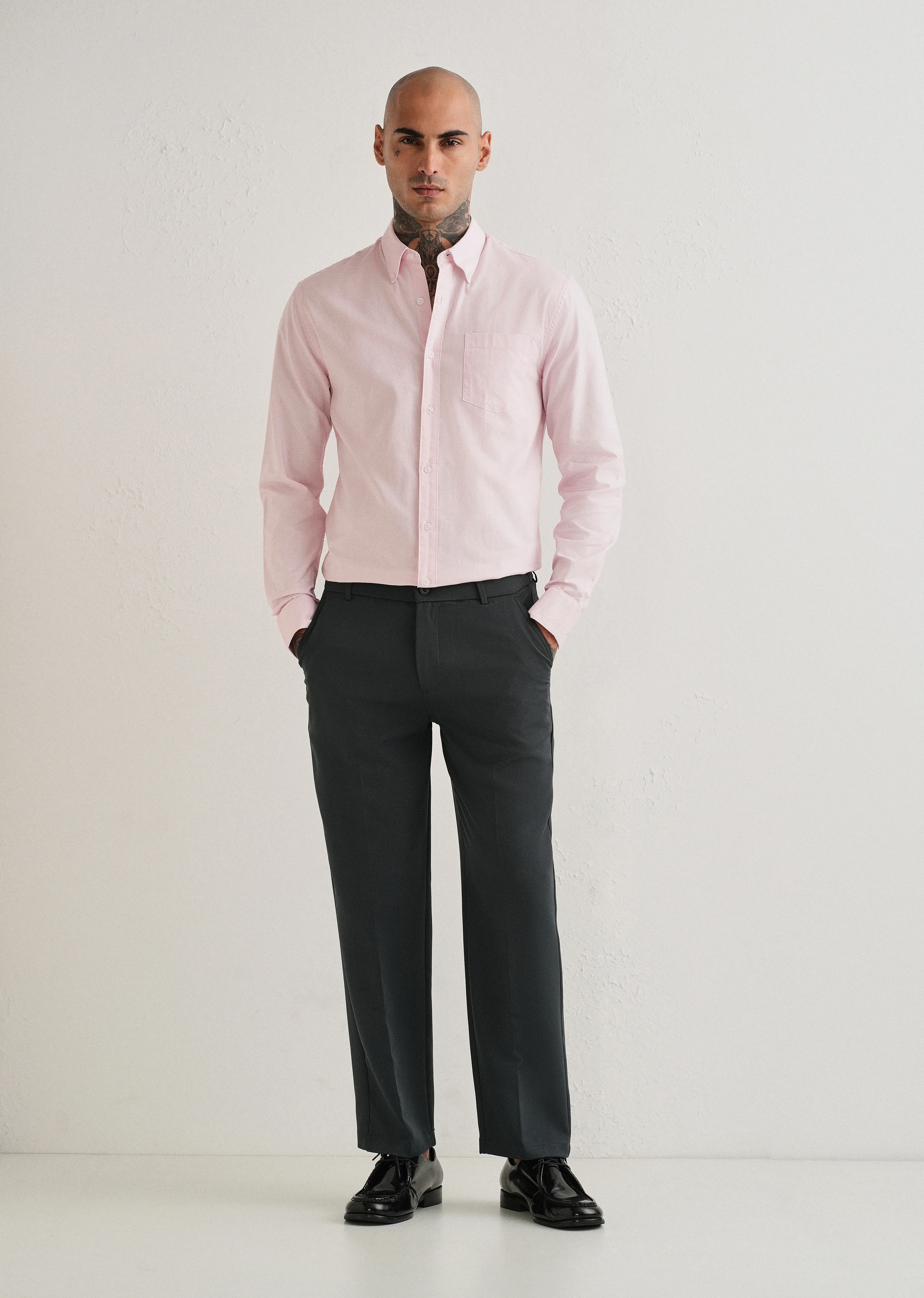 Light Pink Plain Cotton Oxford Shirt - Image 6