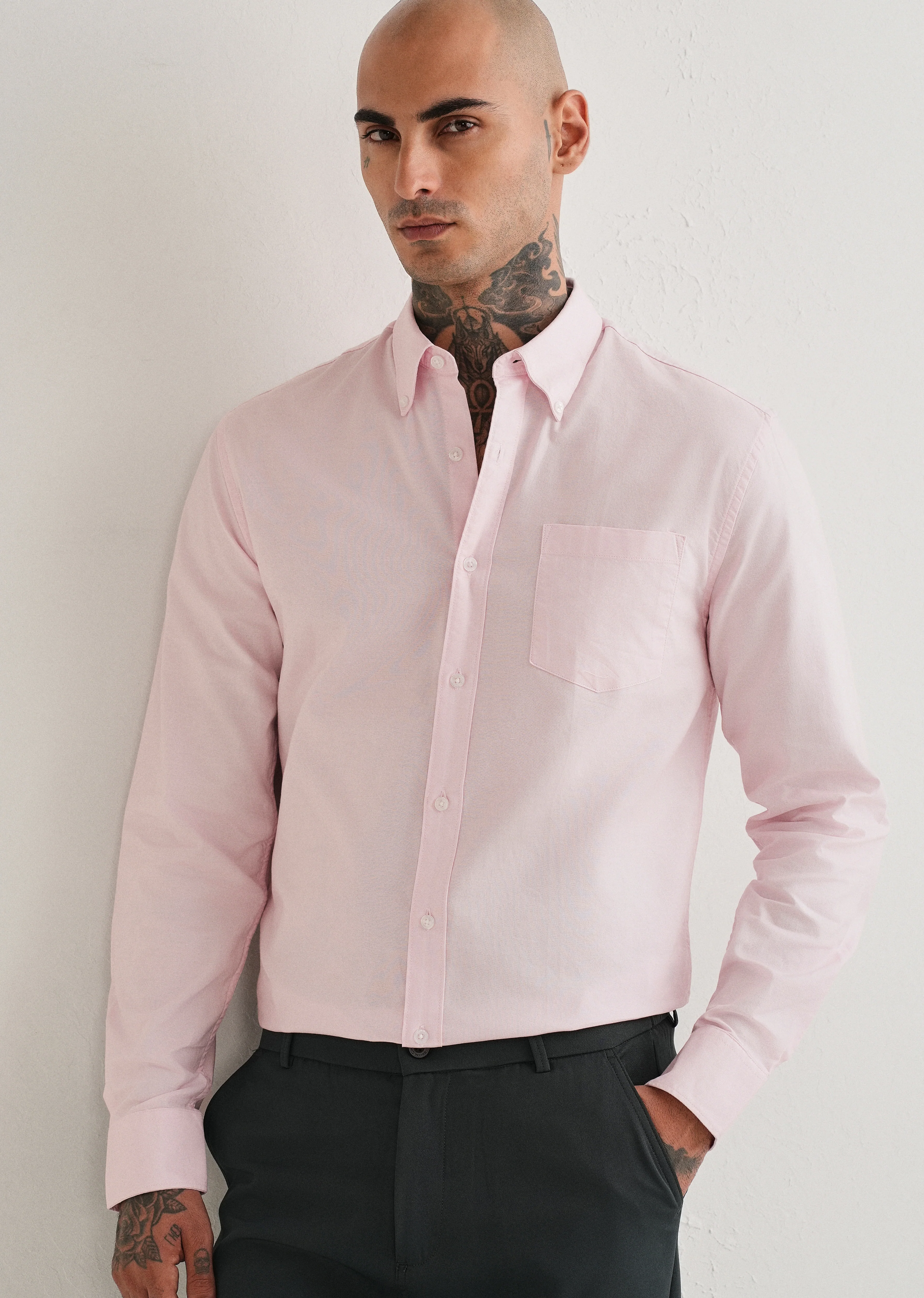 Light Pink Plain Cotton Oxford Shirt - Image 7