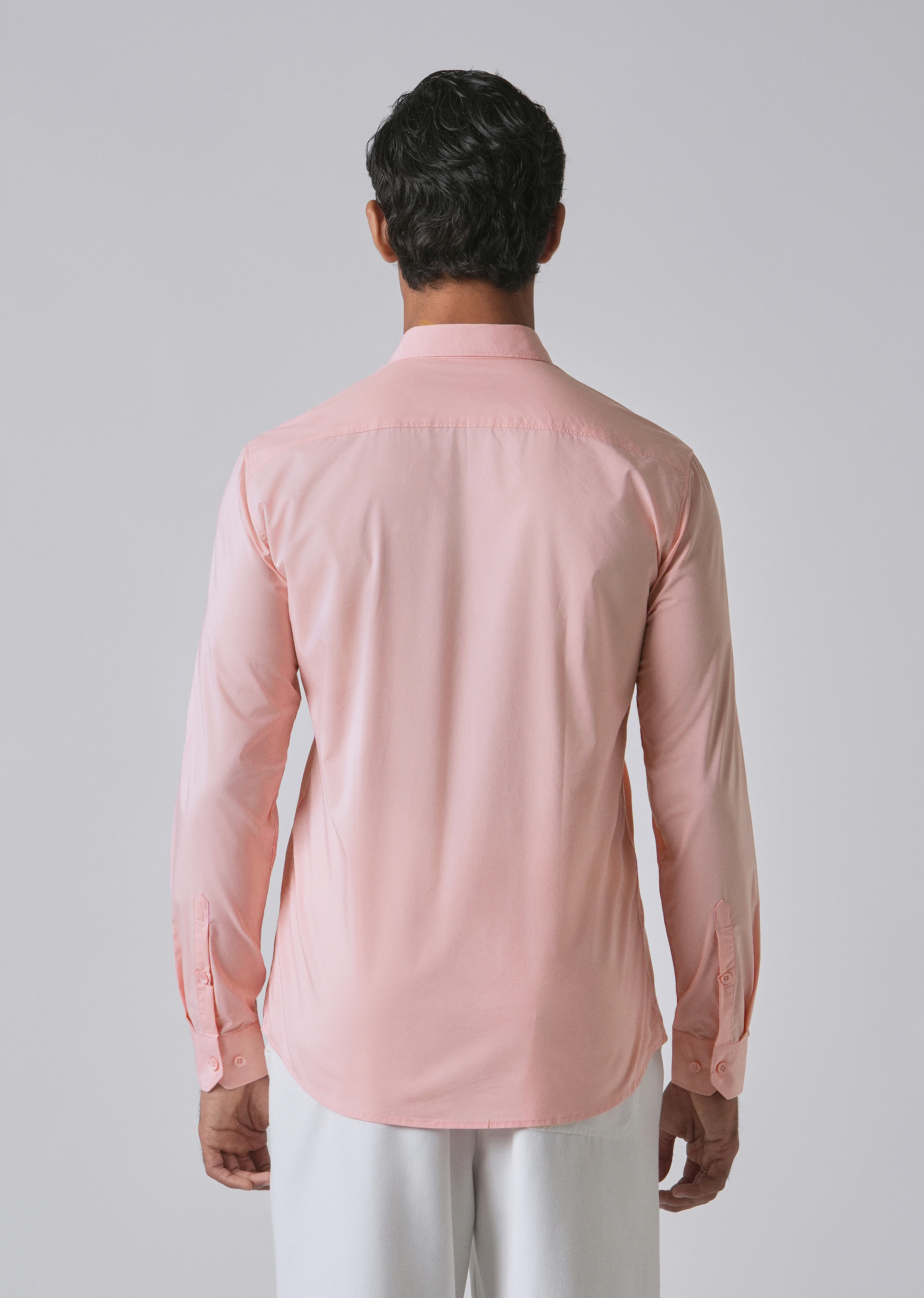 Light Pink Plain Blended Cotton Shirt - Image 2