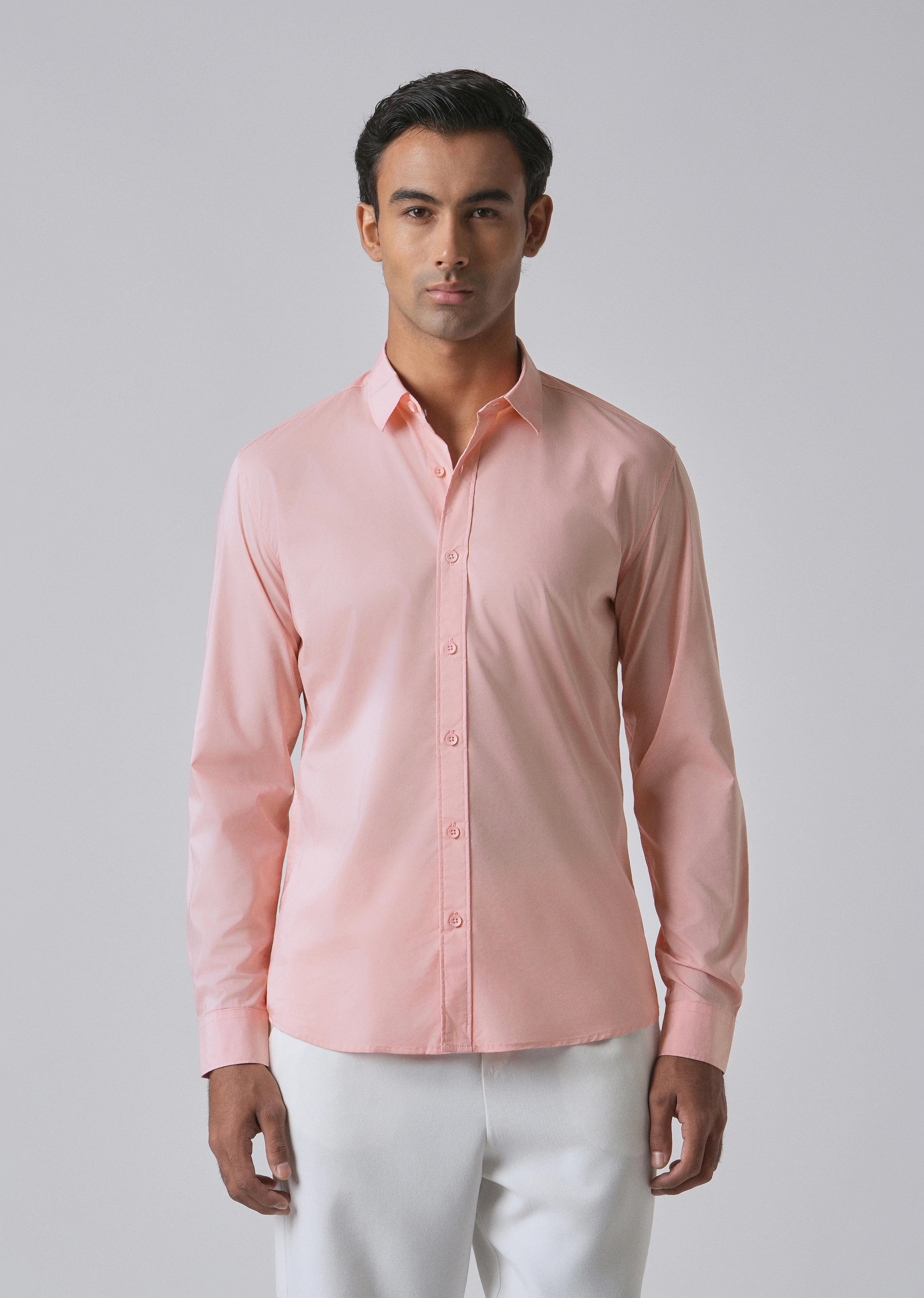 Light Pink Plain Blended Cotton Shirt - Image 3