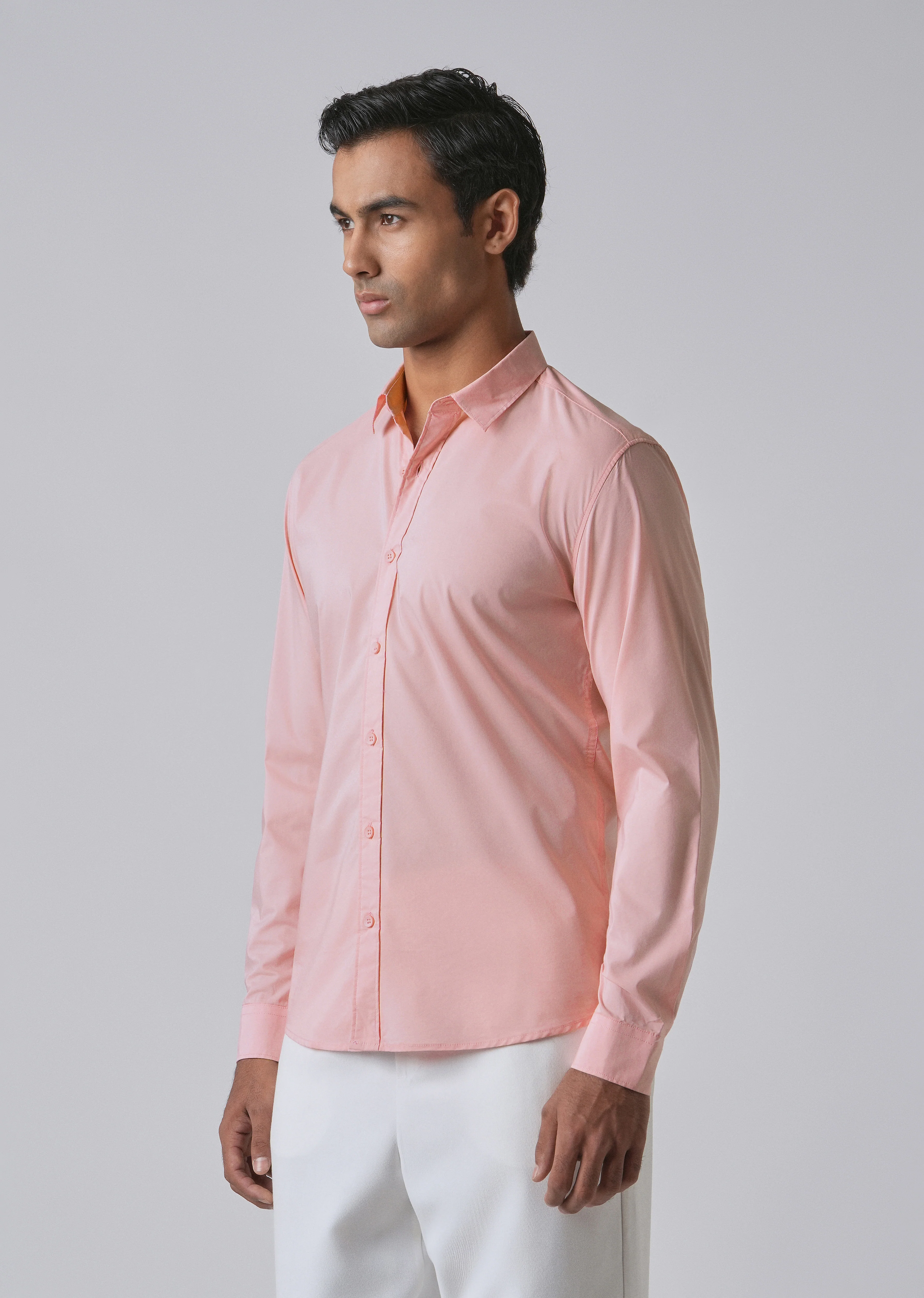 Light Pink Plain Blended Cotton Shirt - Image 4