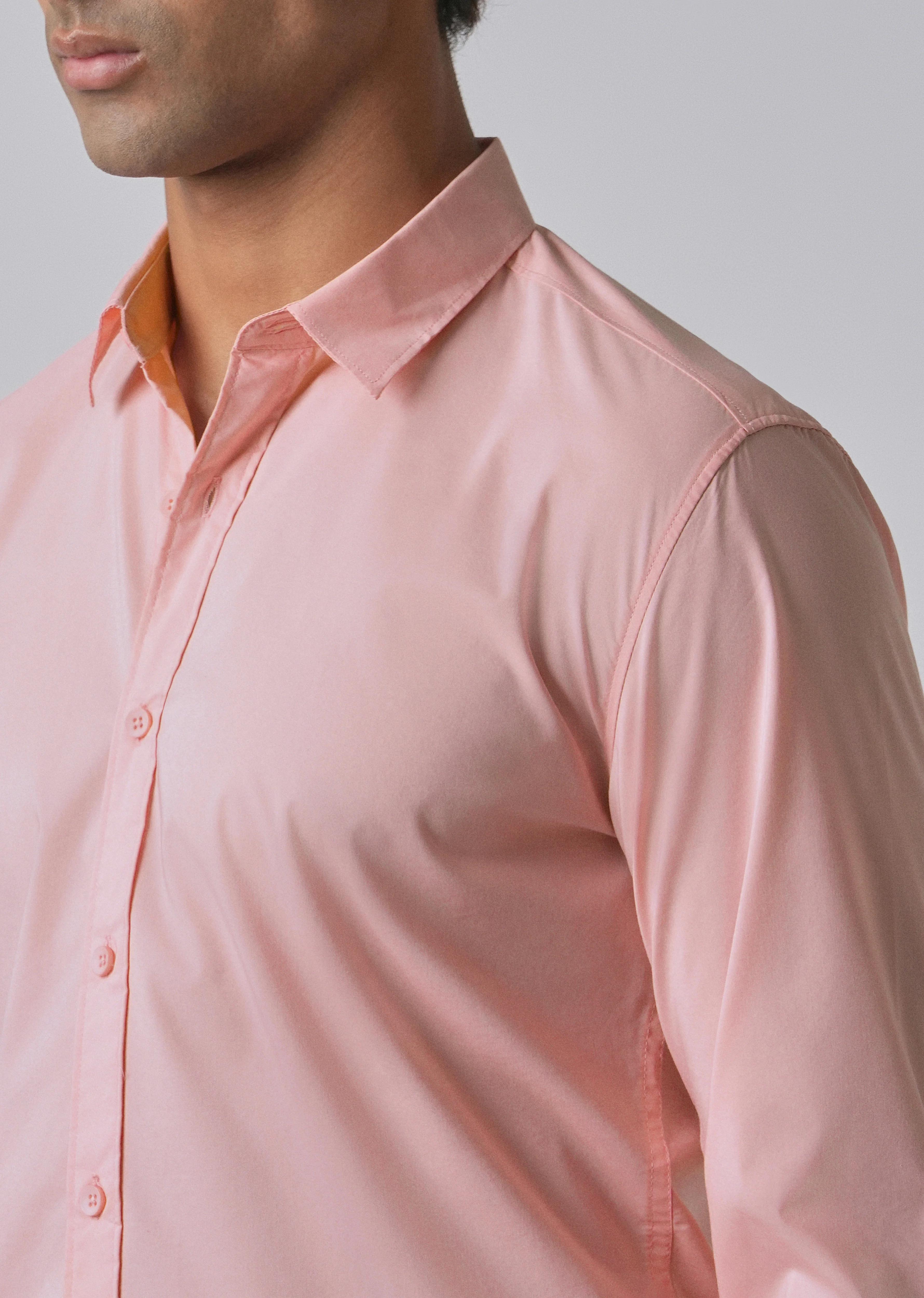 Light Pink Plain Blended Cotton Shirt - Image 5