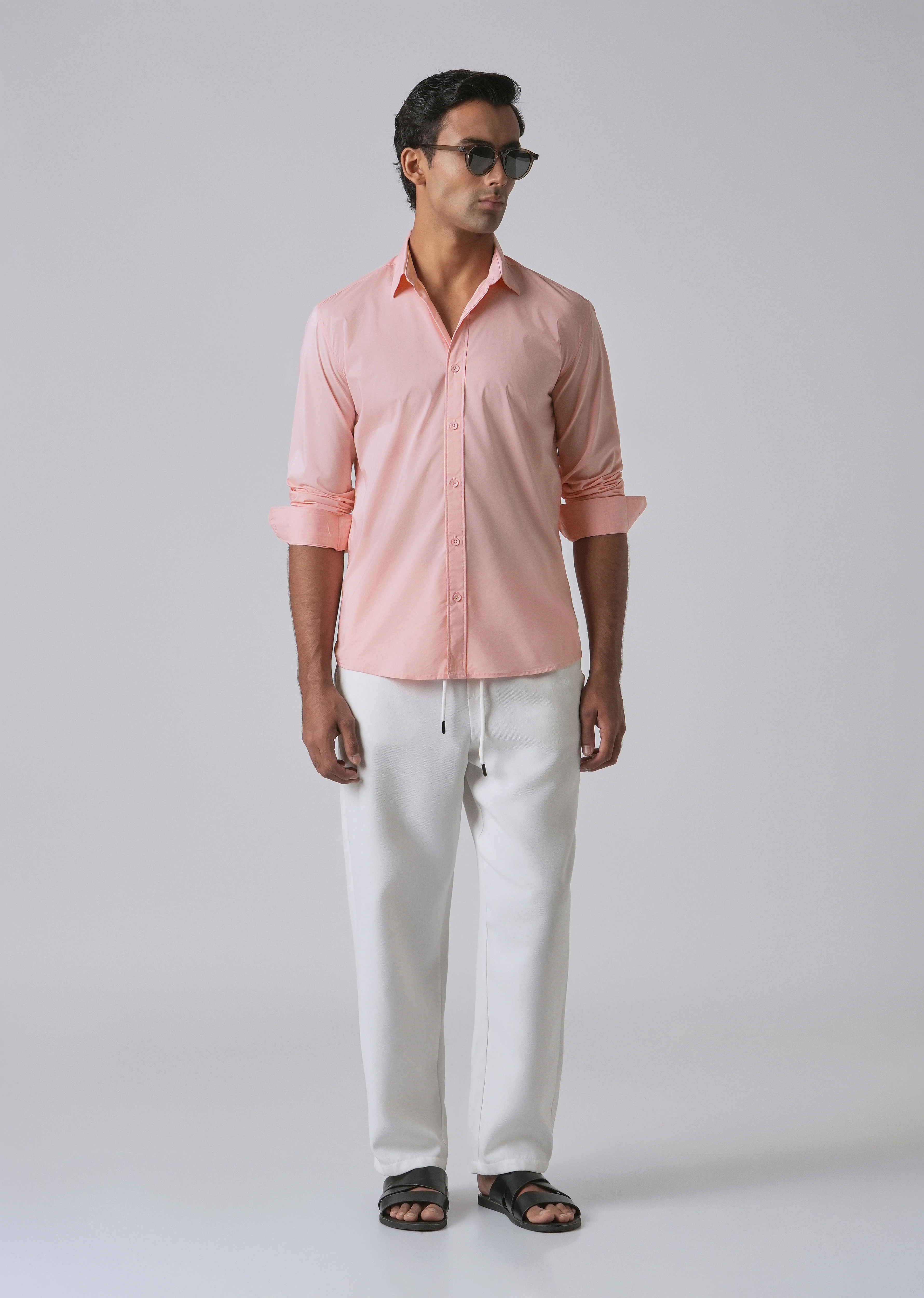Light Pink Plain Blended Cotton Shirt - Image 6
