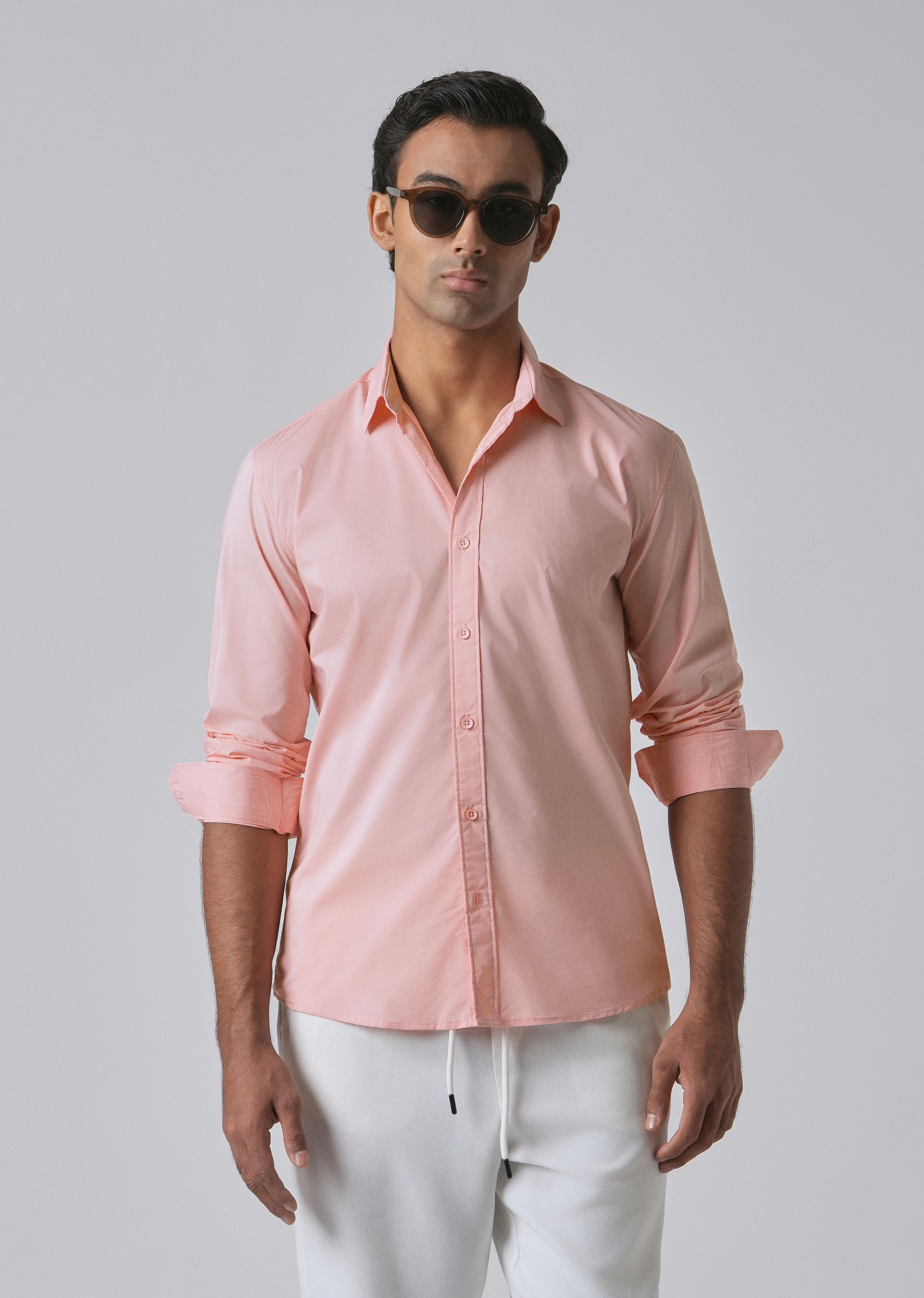 Light Pink Plain Blended Cotton Shirt - Image 7