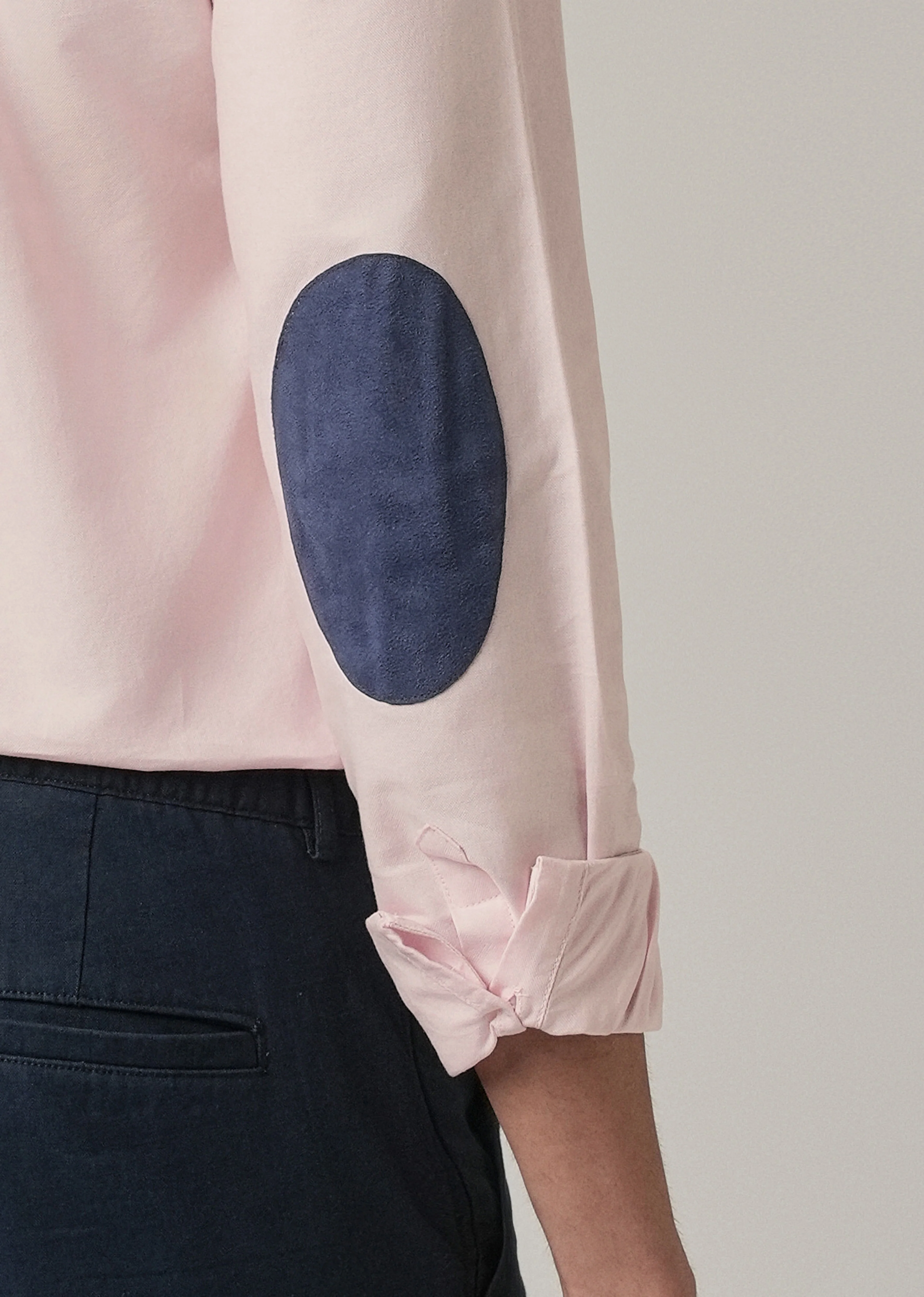 Light Pink Plain Elbow Patch Oxford Shirt - Image 2