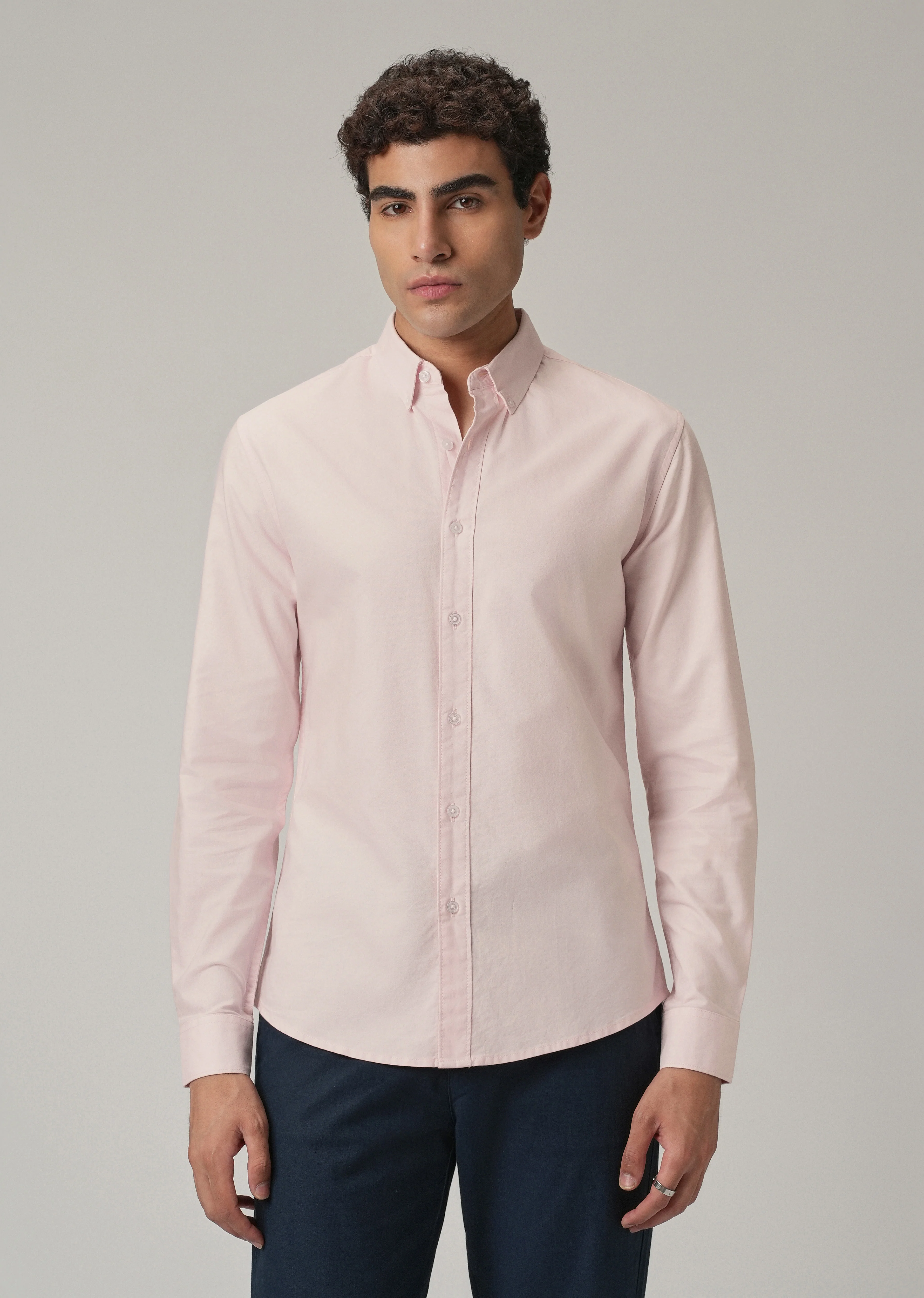 Light Pink Plain Elbow Patch Oxford Shirt - Image 4