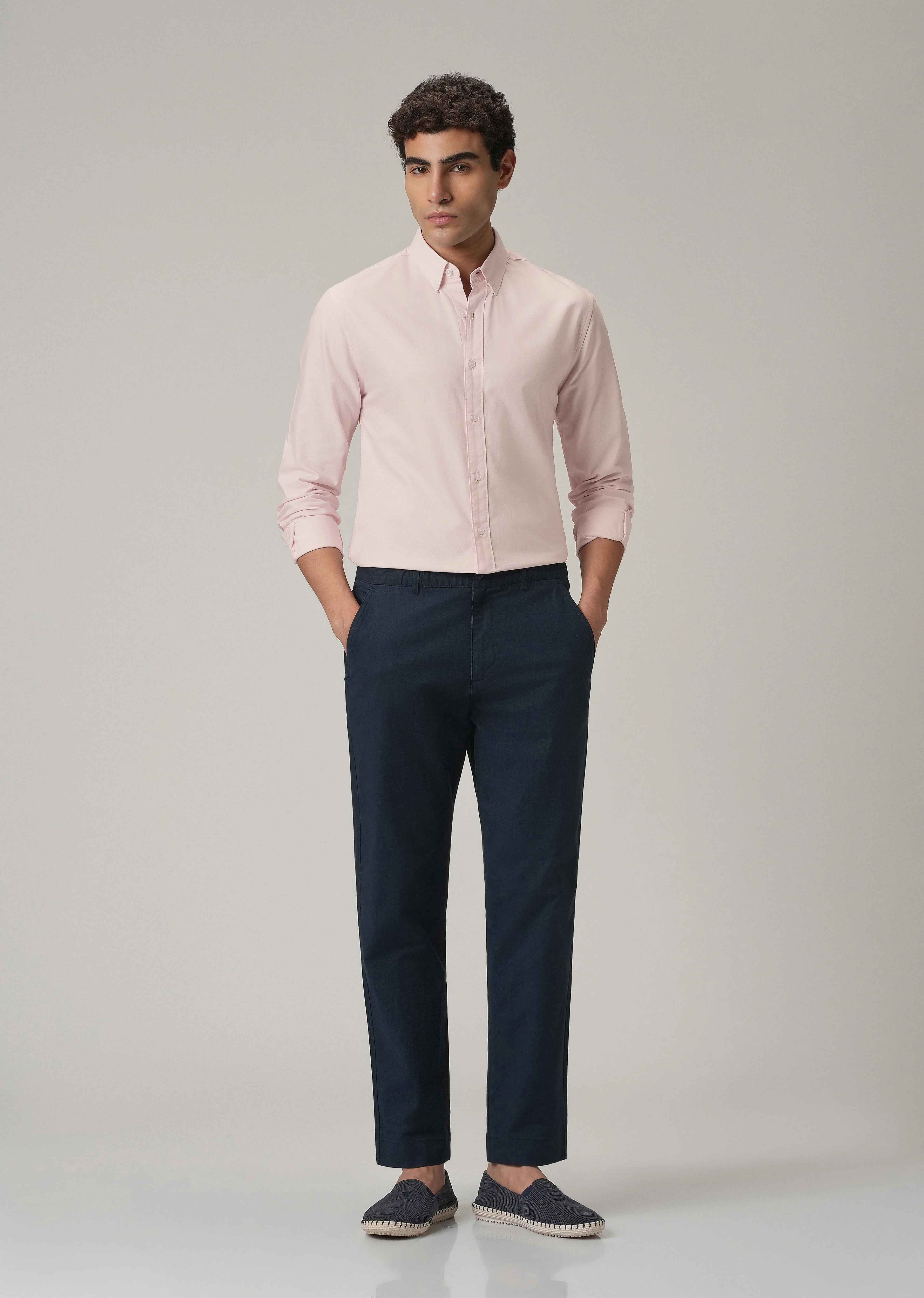 Light Pink Plain Elbow Patch Oxford Shirt - Image 7