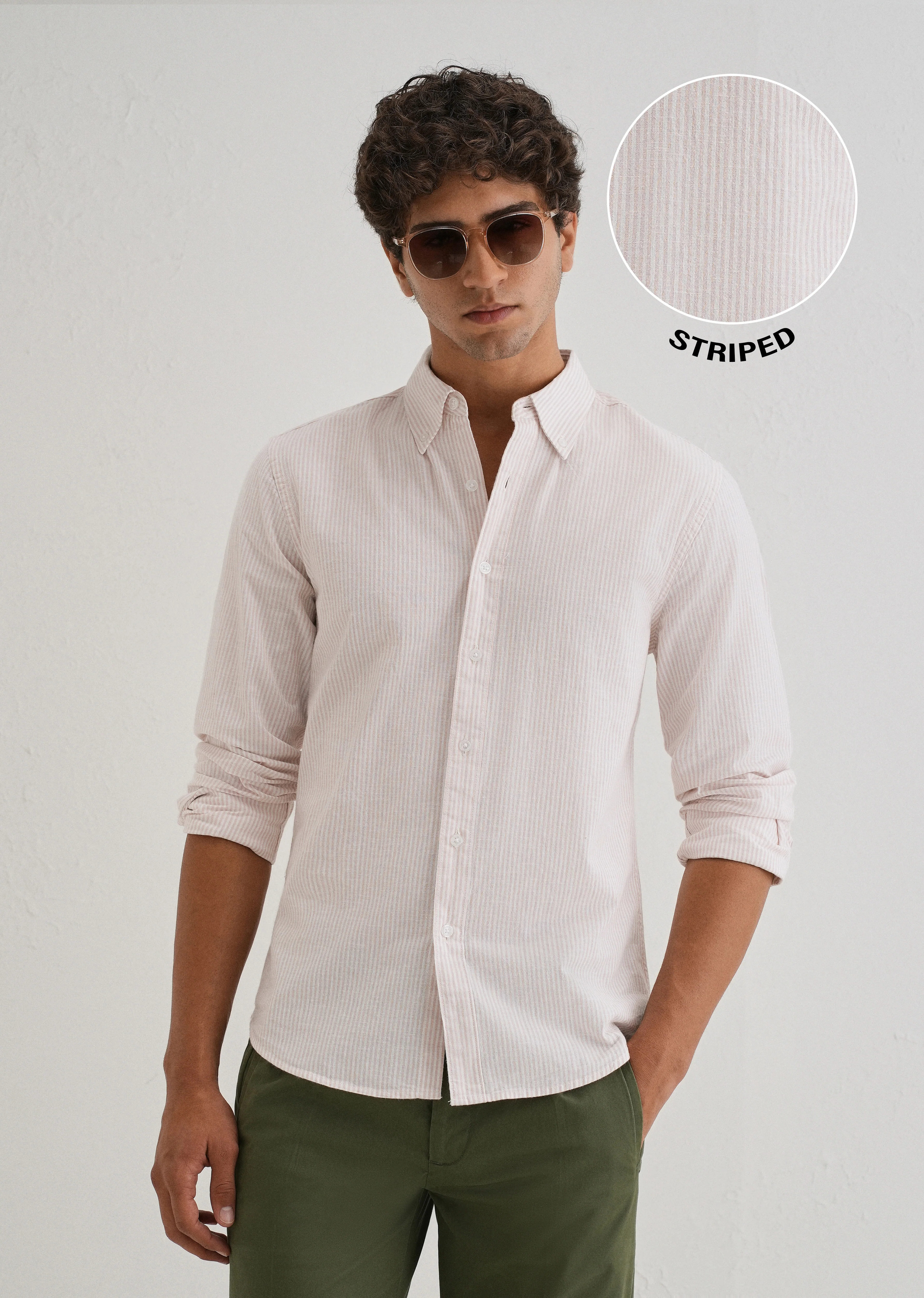 Light Pink Striped Cotton Linen Shirt - Image 2