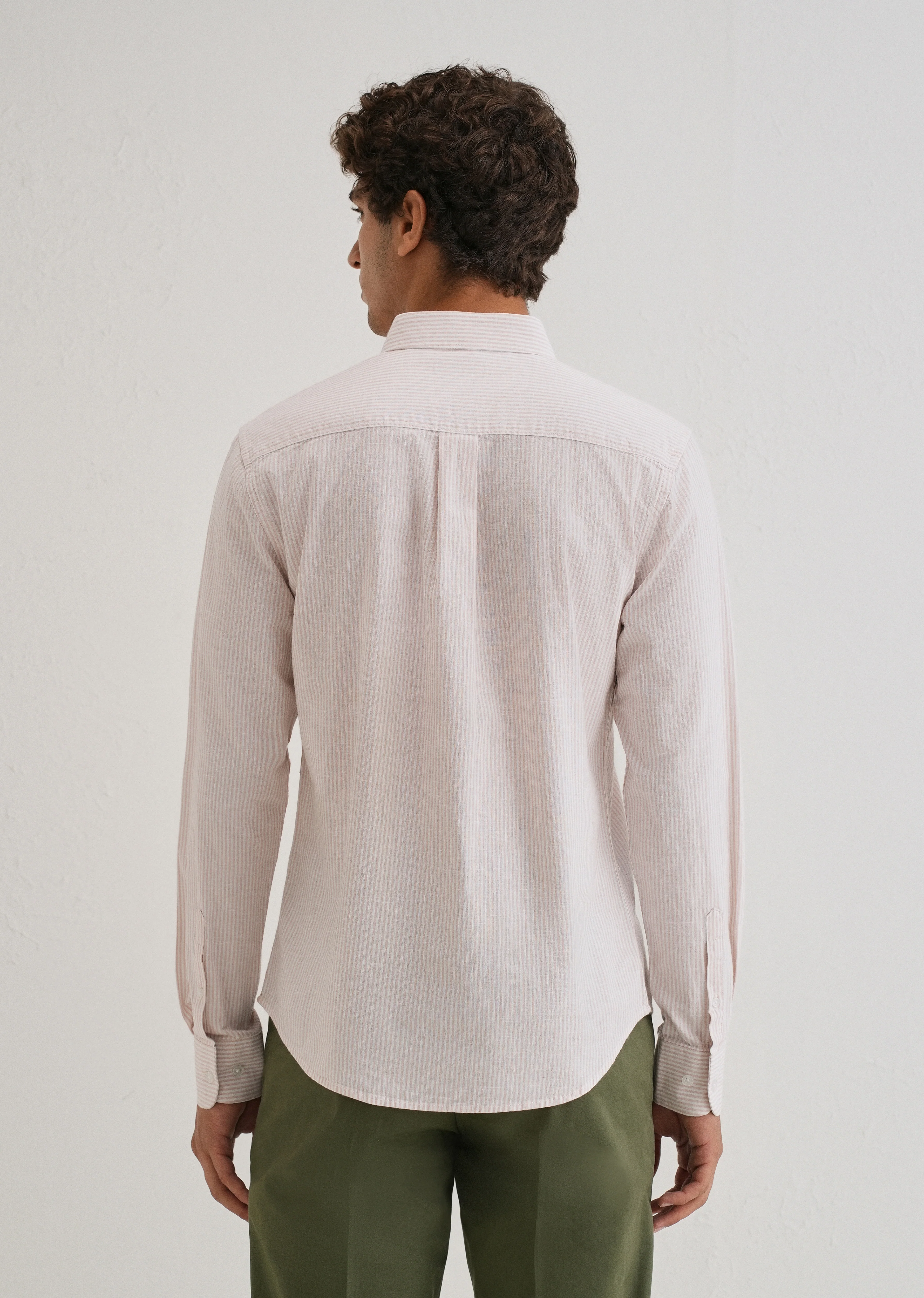Light Pink Striped Cotton Linen Shirt - Image 3