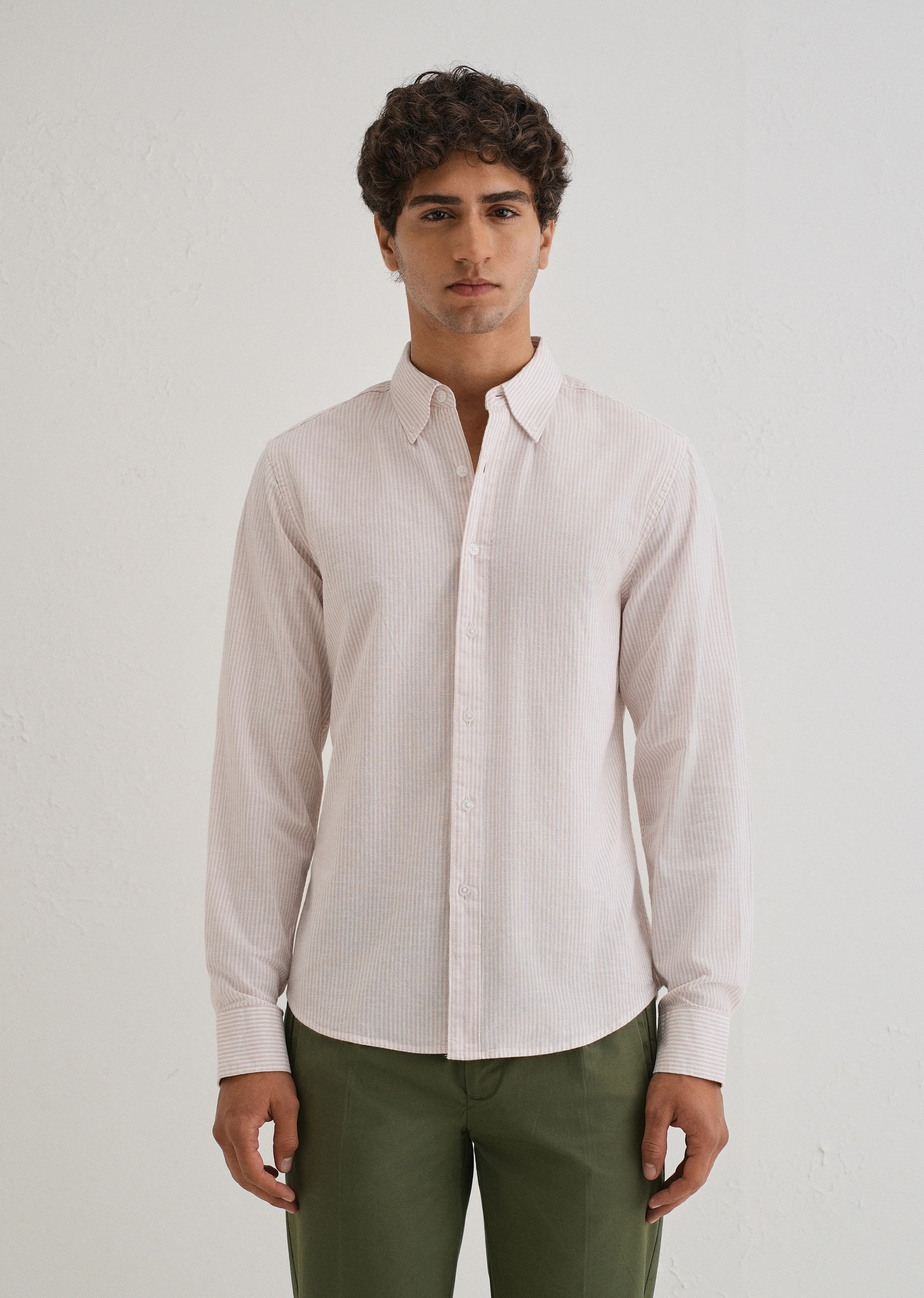 Light Pink Striped Cotton Linen Shirt - Image 4