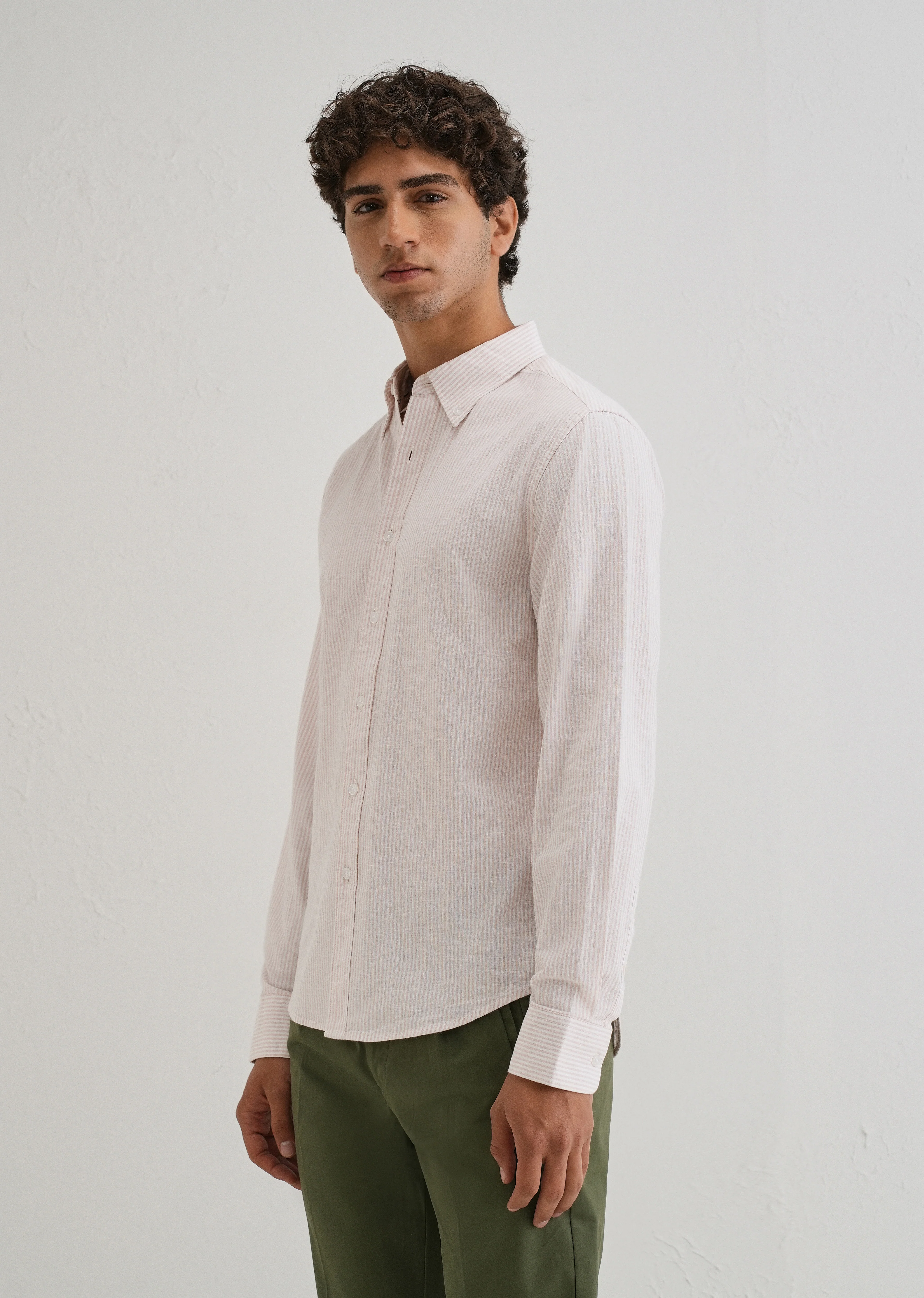 Light Pink Striped Cotton Linen Shirt - Image 5