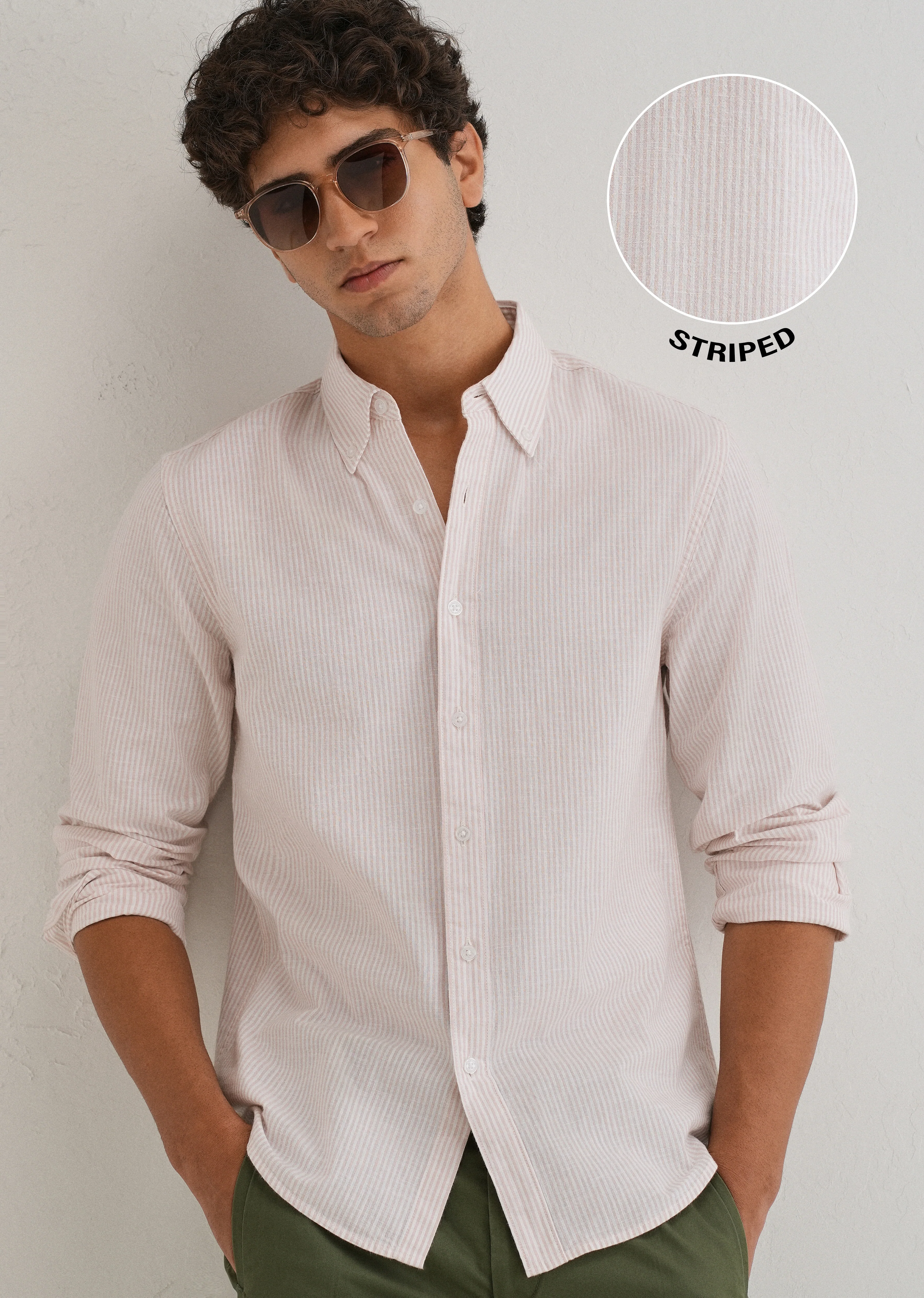 Light Pink Striped Cotton Linen Shirt - Image 7