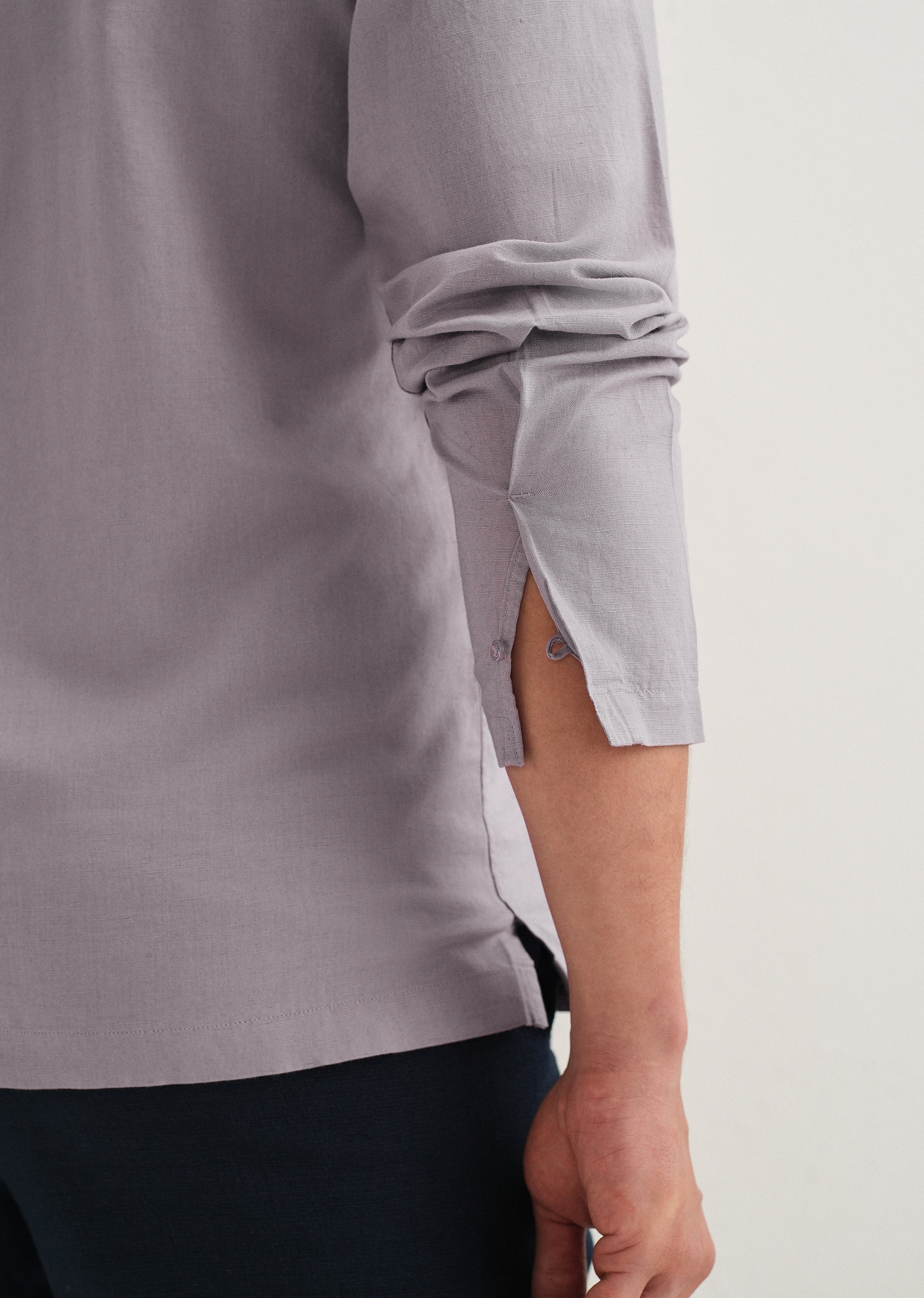 Light Purple Hidden Sleeve Placket Cotton Linen Shirt - Image 2