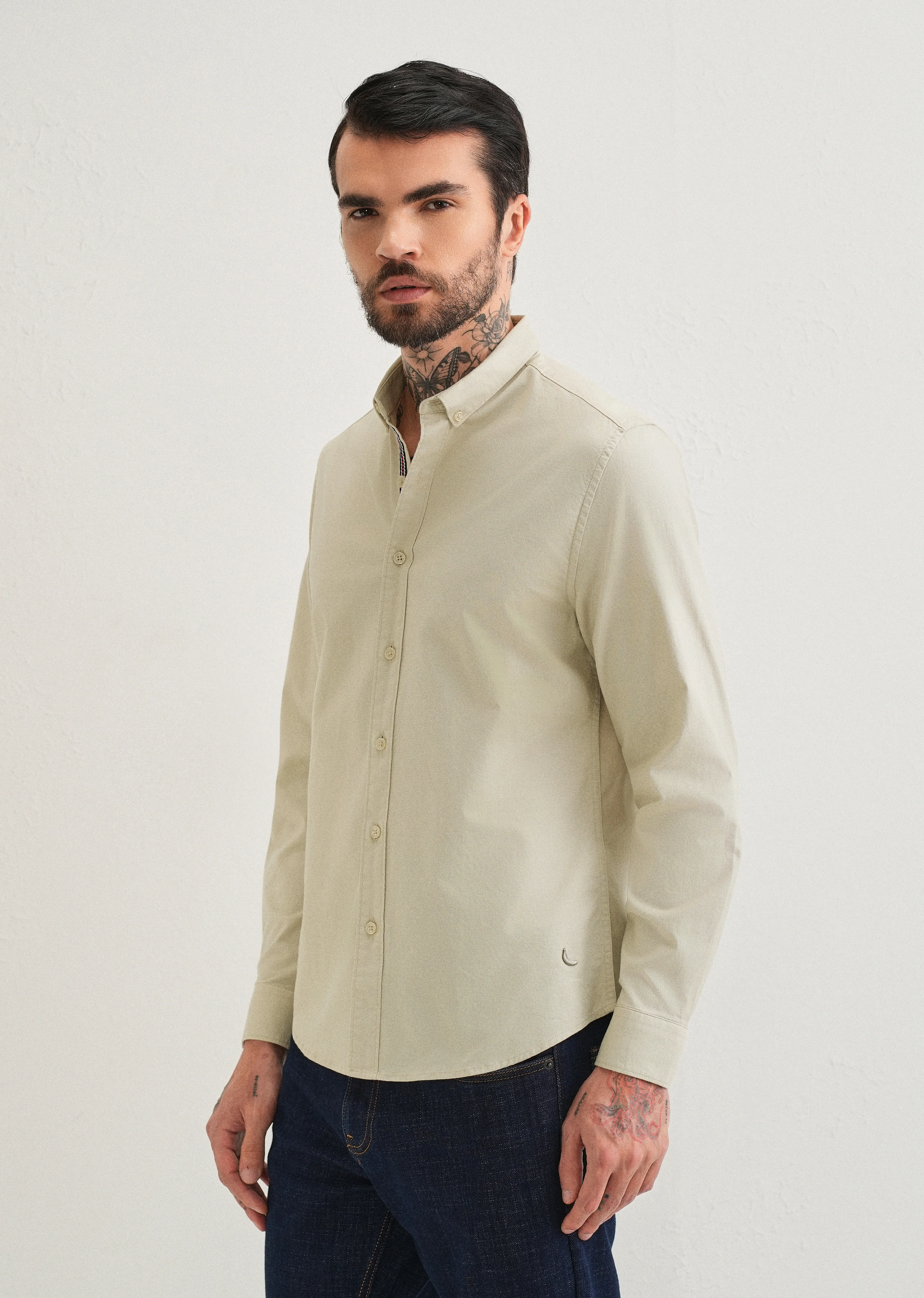 Light Tan Contrast Placket Shirt - Image 5