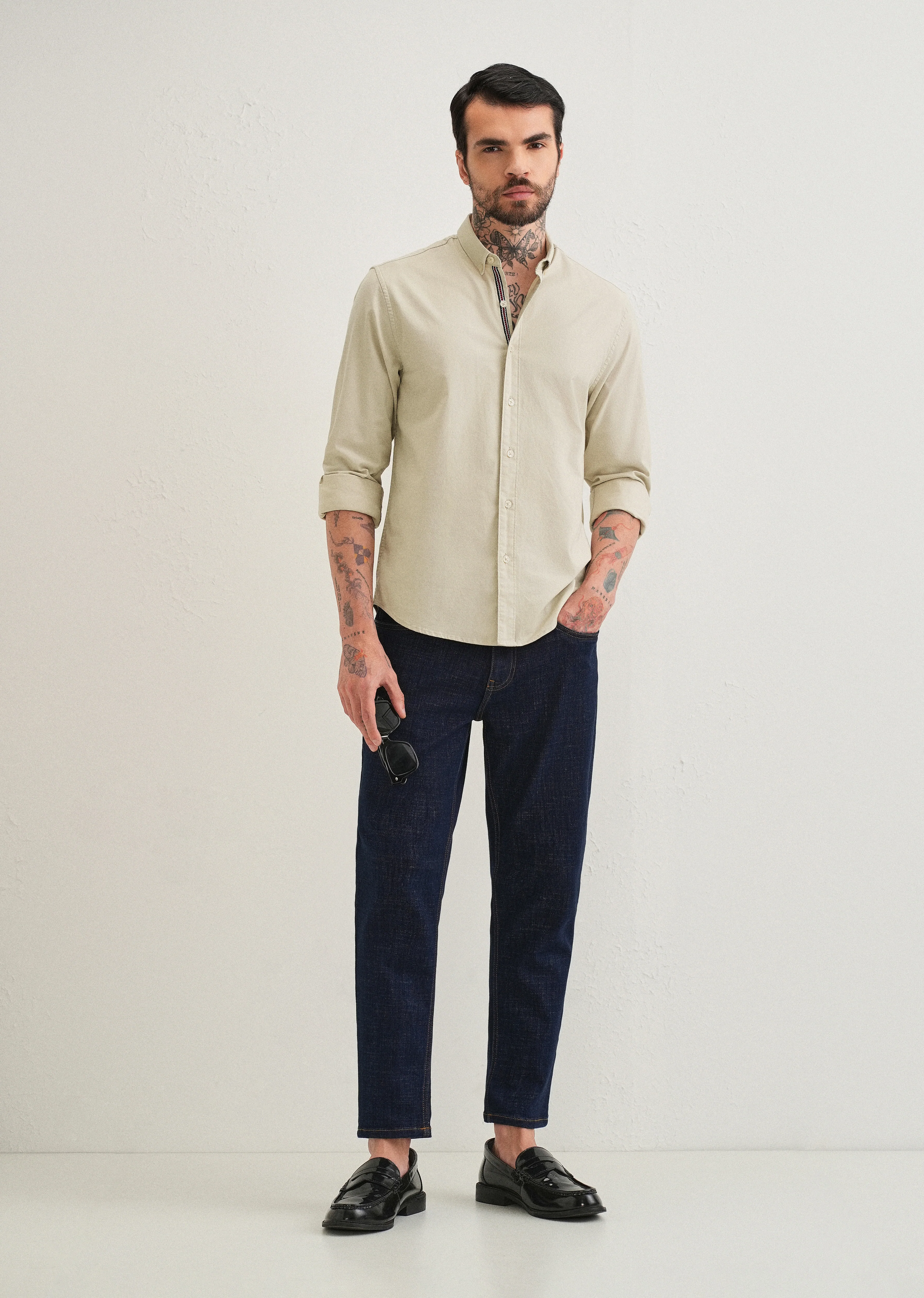 Light Tan Contrast Placket Shirt - Image 7