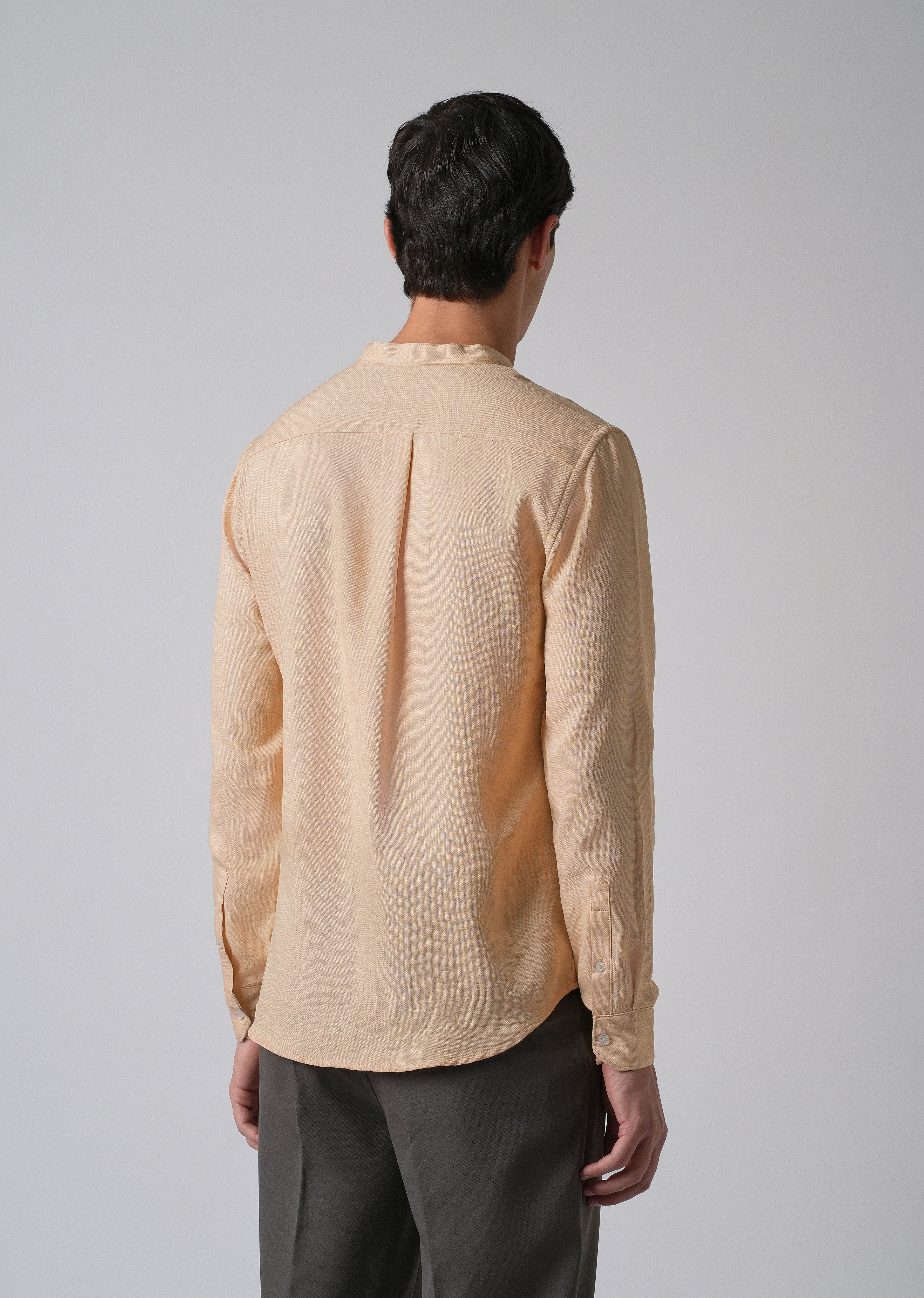 Light Tan Plain Mandarin Collar Shirt - Image 2