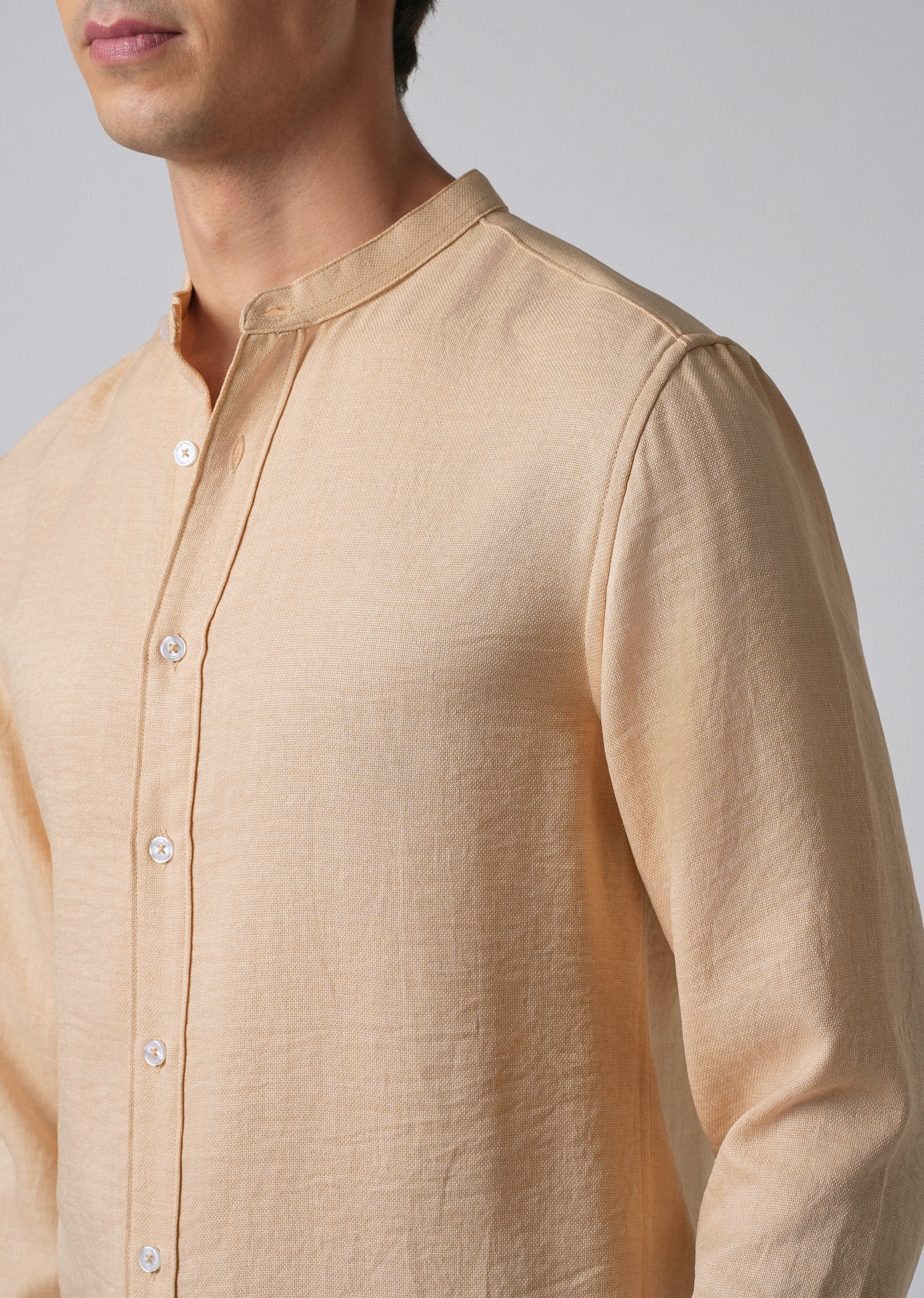 Light Tan Plain Mandarin Collar Shirt - Image 5