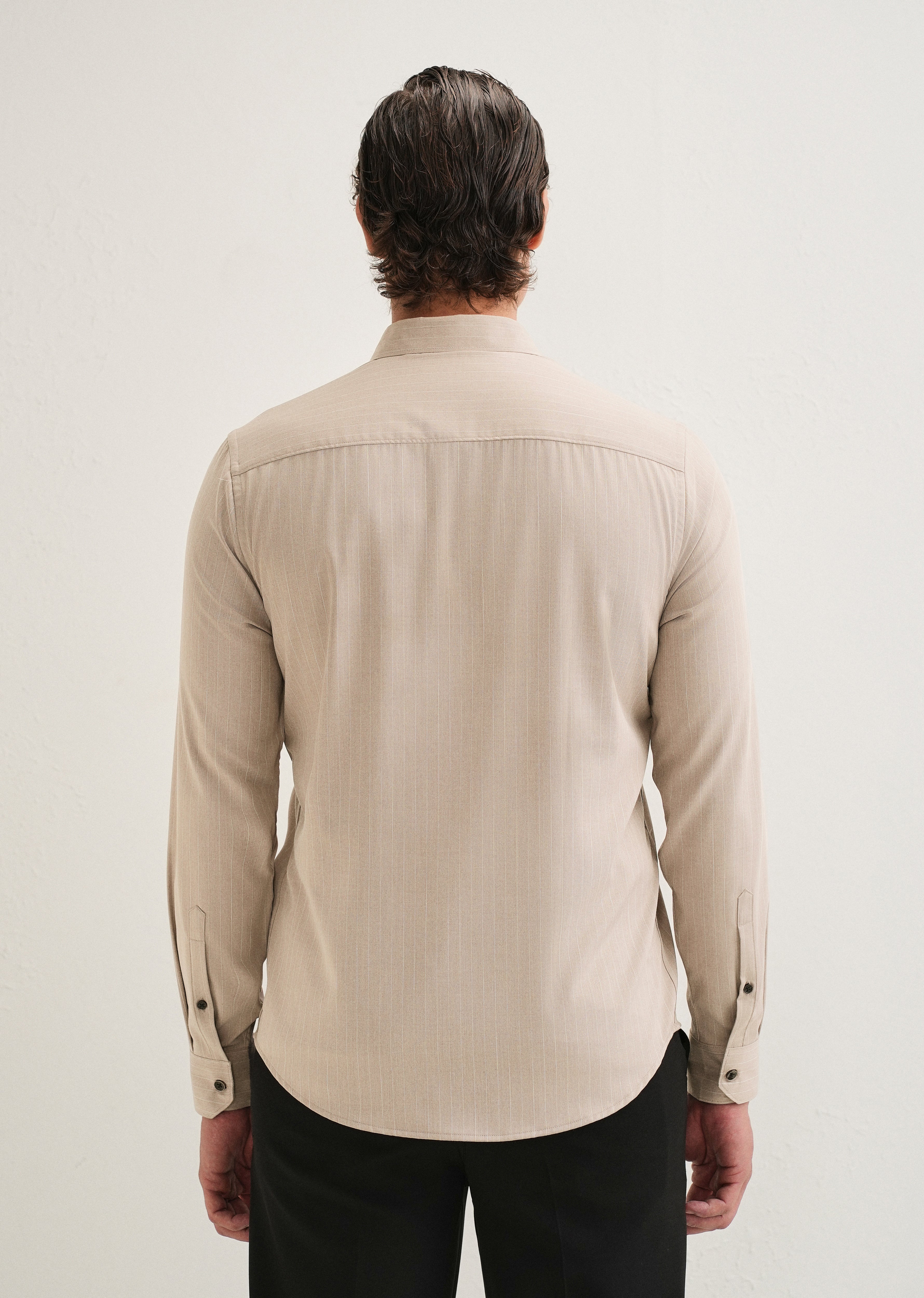 Light Taupe Pin Striped Wrinkle Free Shirt - Image 5