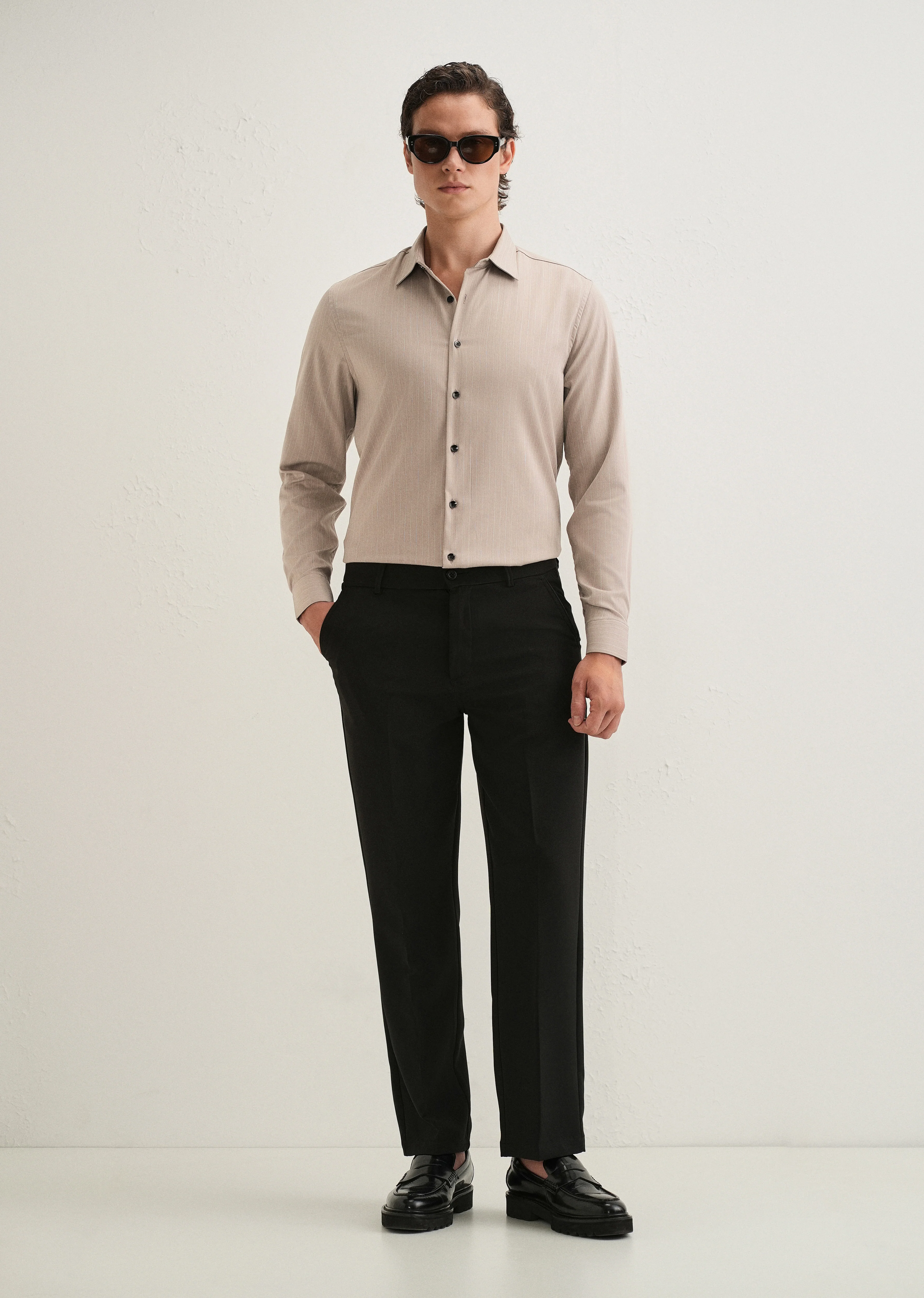 Light Taupe Pin Striped Wrinkle Free Shirt - Image 7