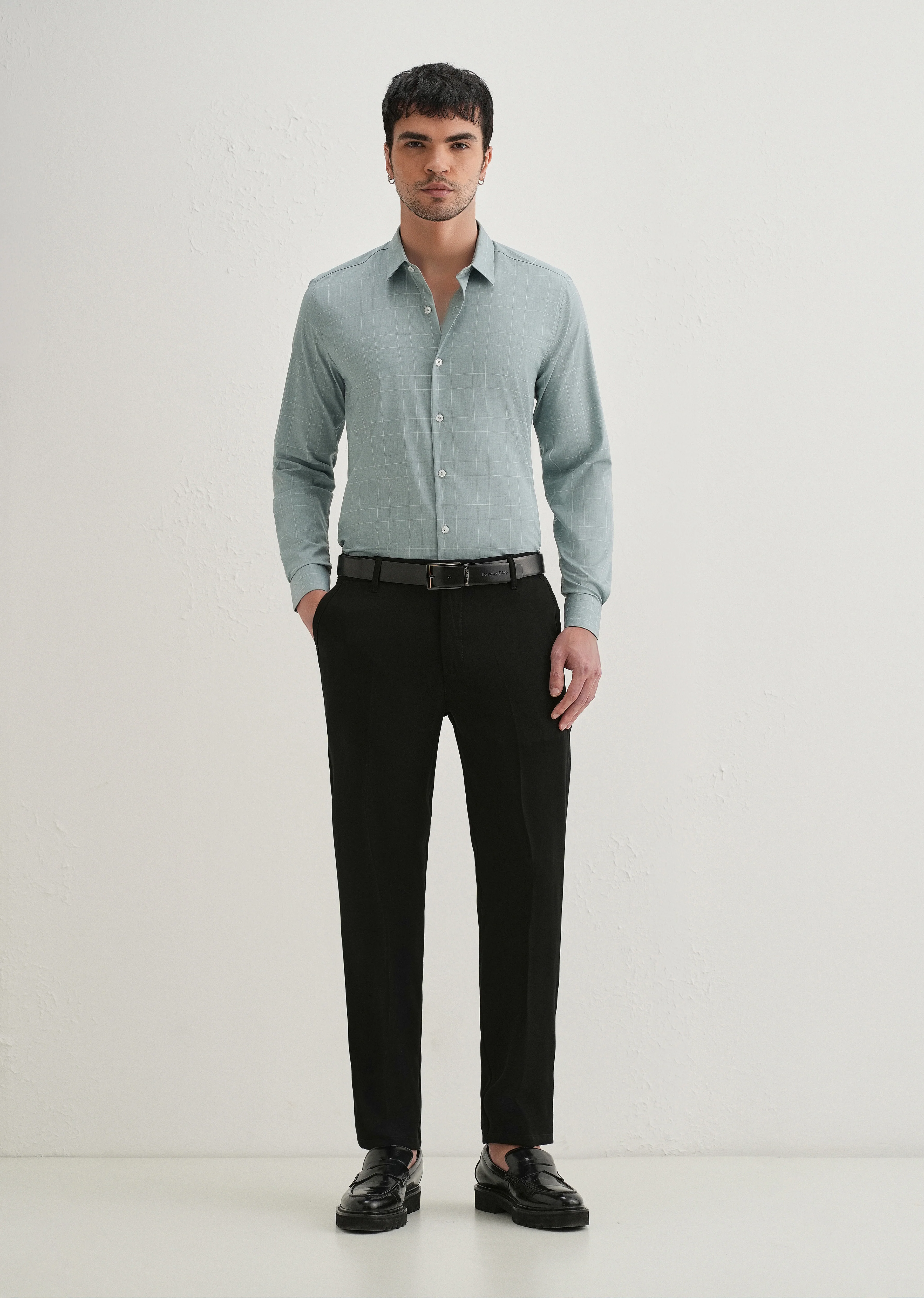 Light Teal Windowpane Check Shirt - Image 6