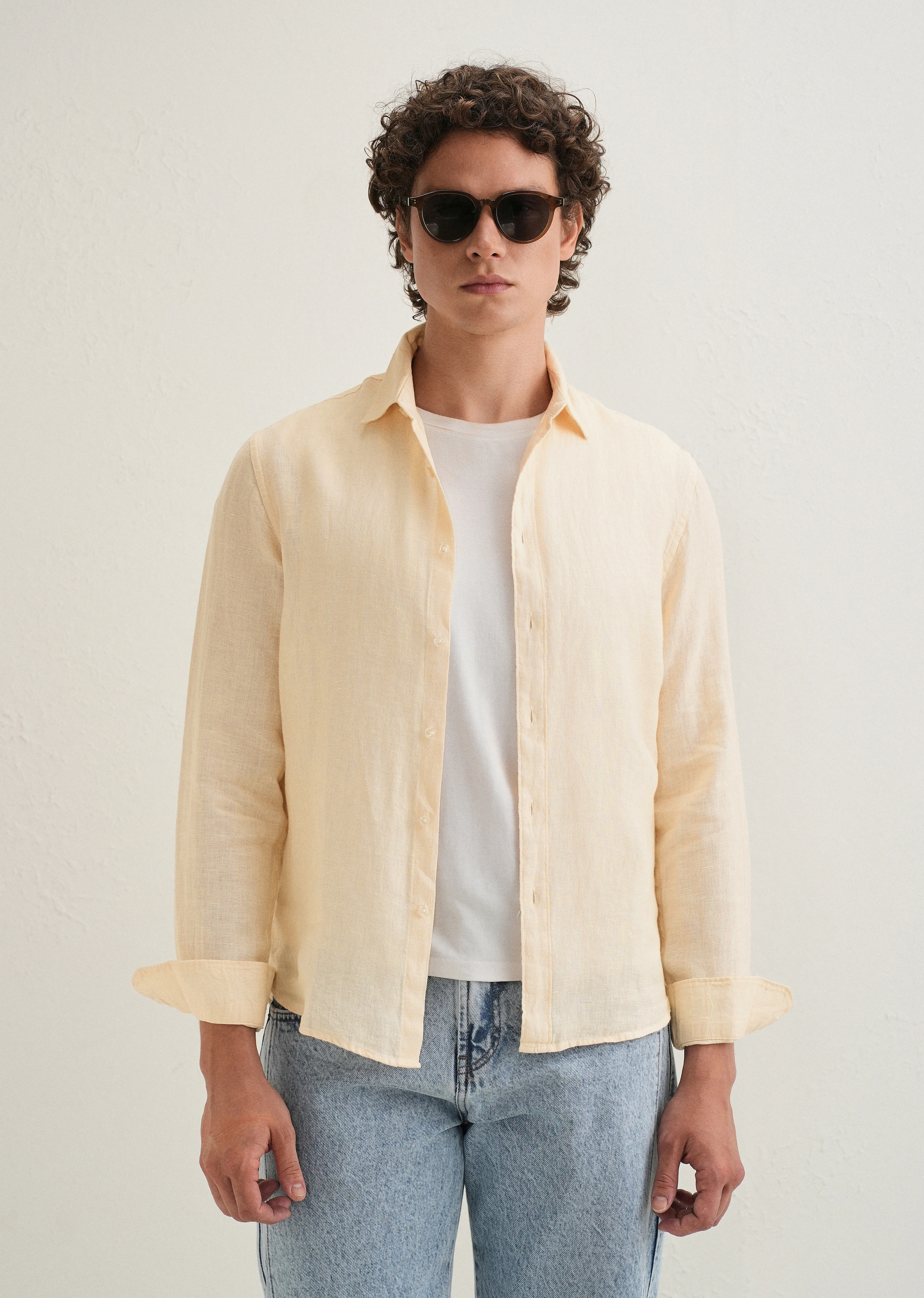 Light Yellow Pure Linen Shirt - Image 2