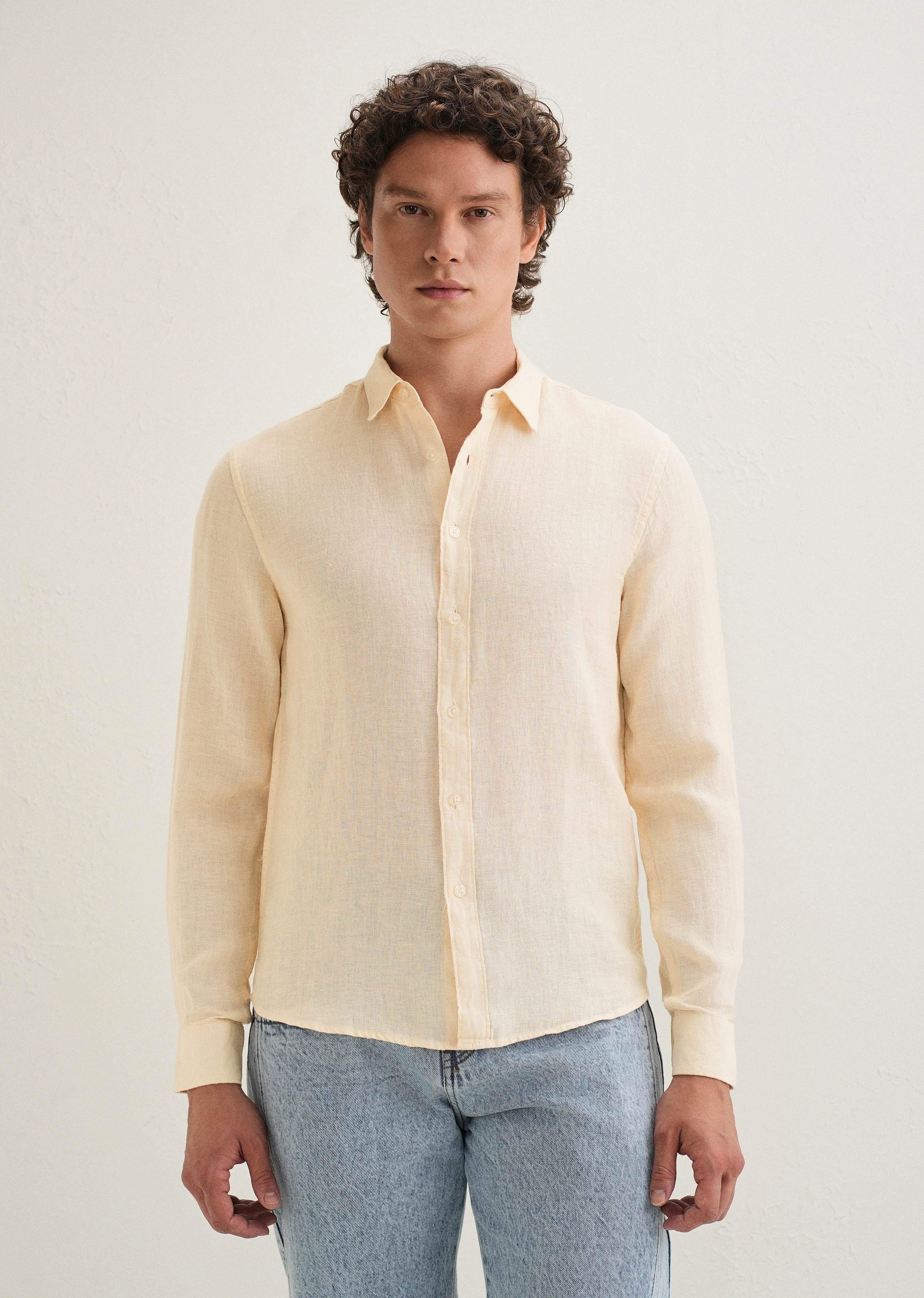 Light Yellow Pure Linen Shirt - Image 4