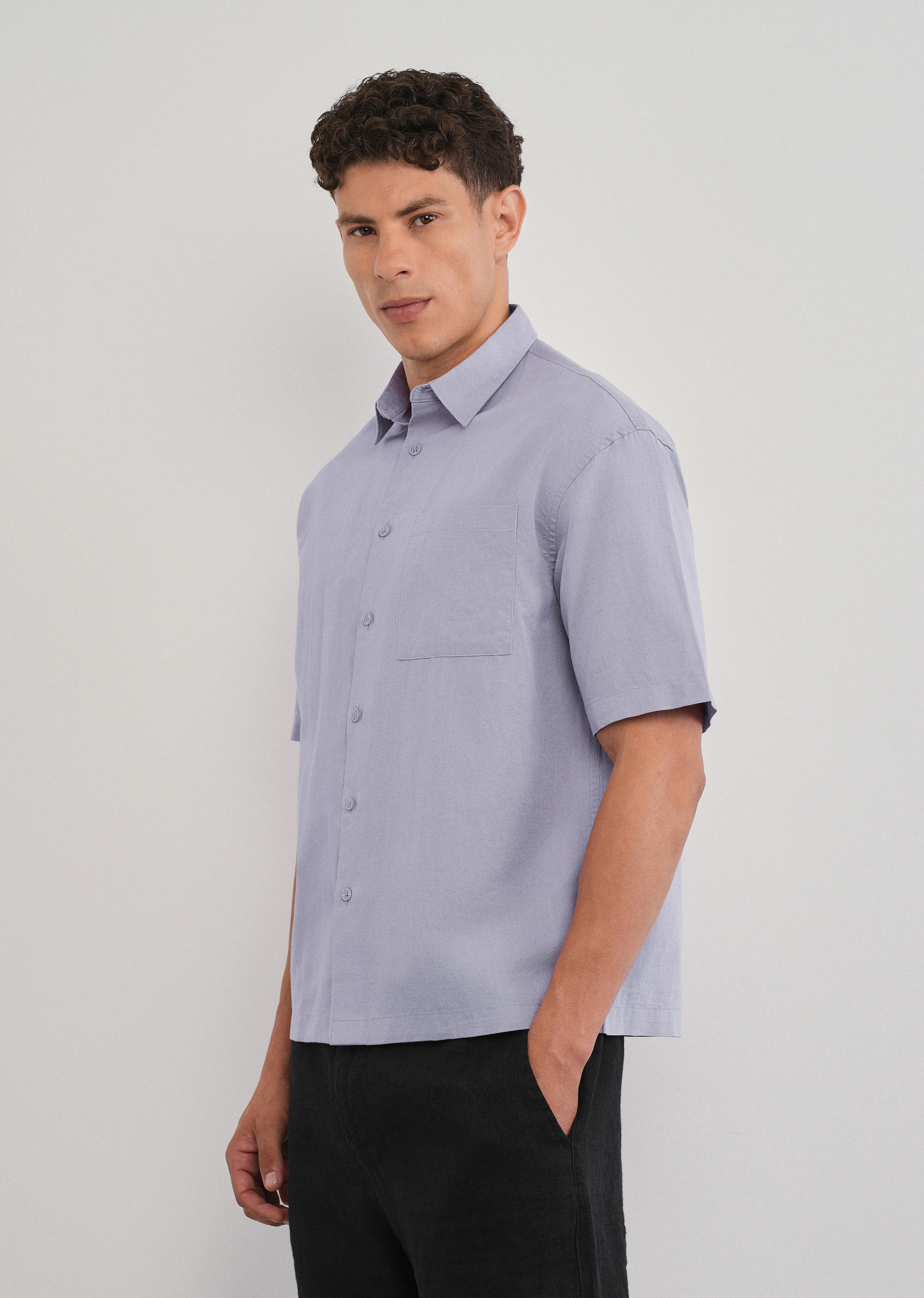 Lilac Cotton Linen Half Sleeve Shirt - Image 4