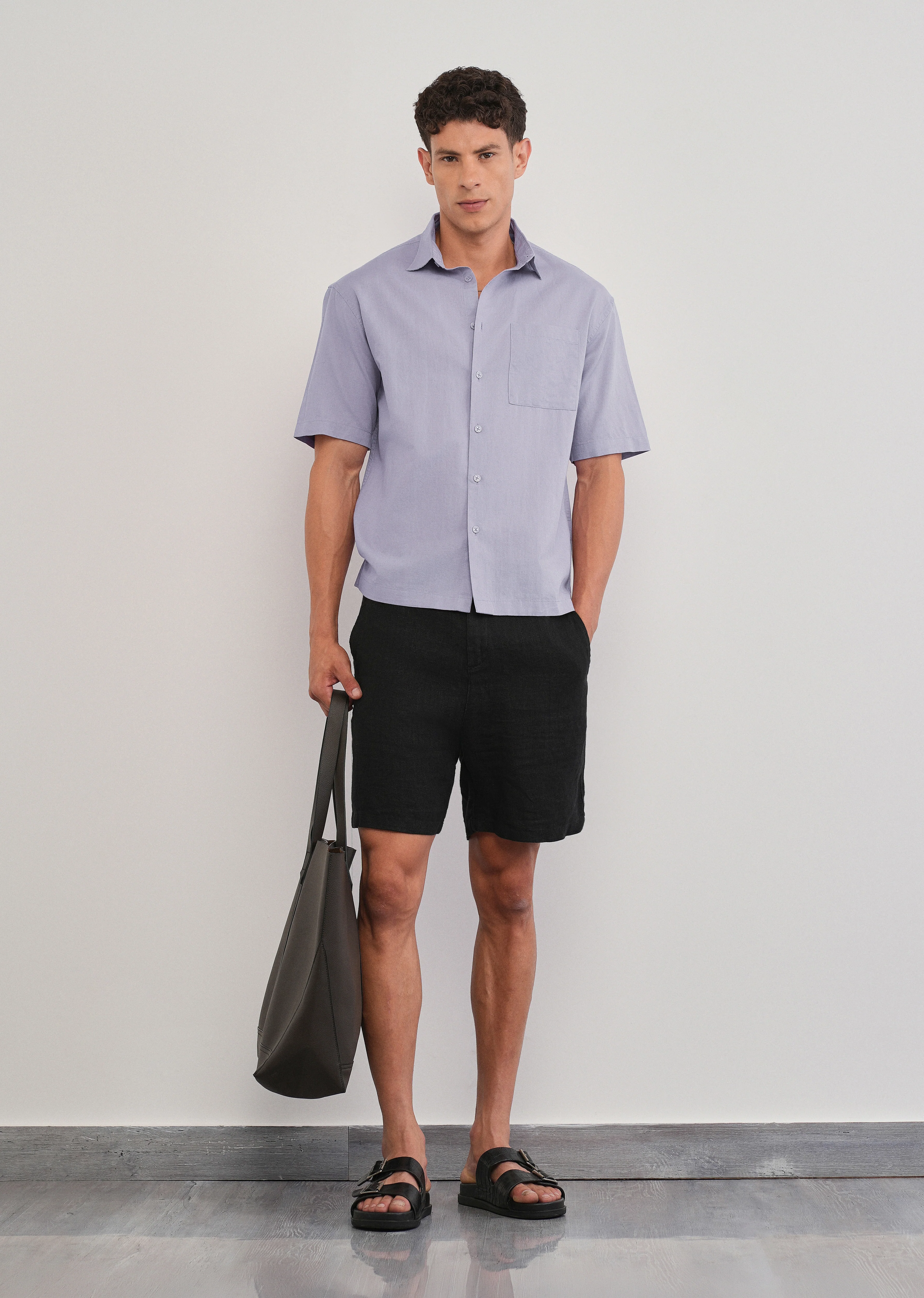 Lilac Cotton Linen Half Sleeve Shirt - Image 6