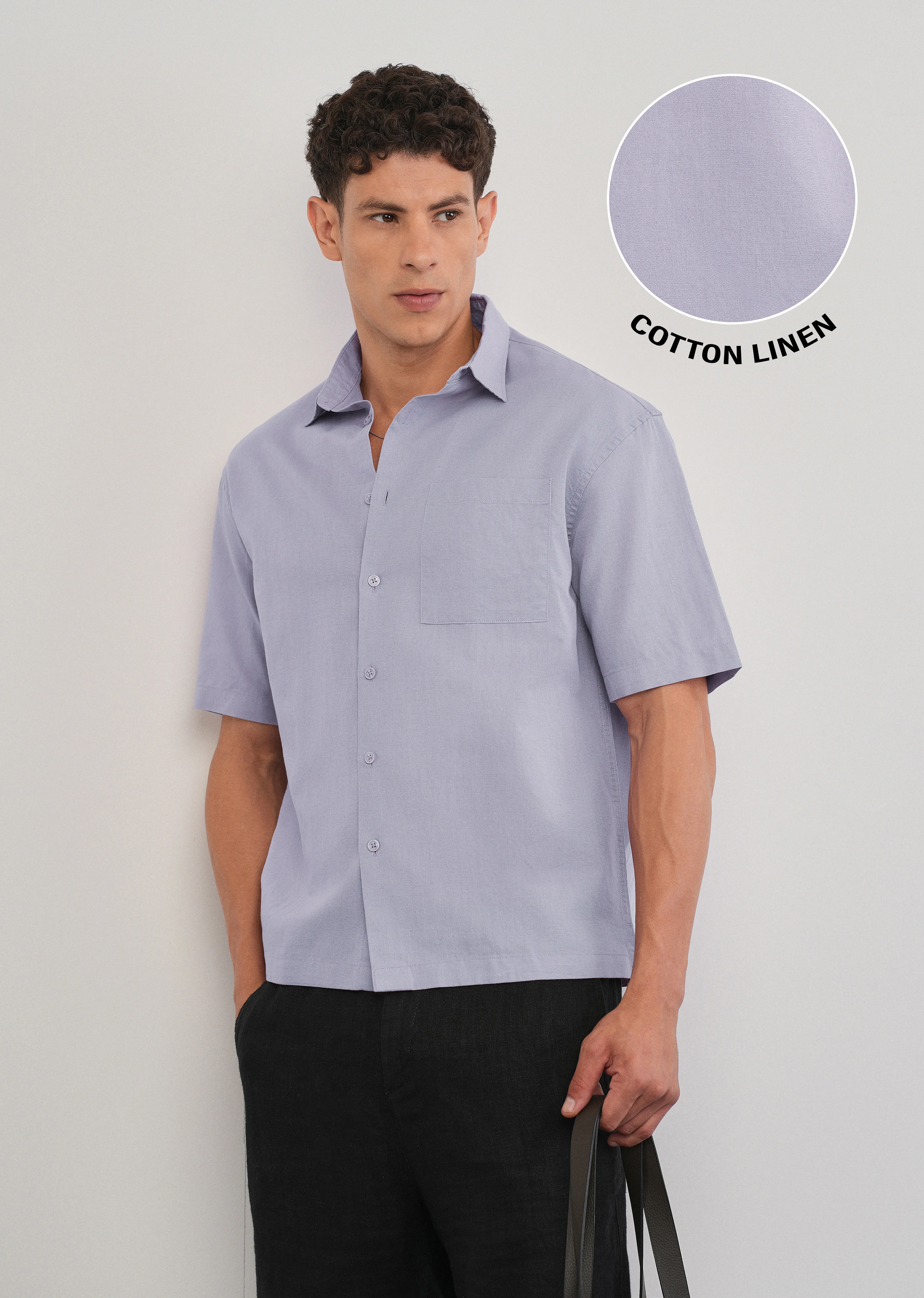Lilac Cotton Linen Half Sleeve Shirt - Image 7