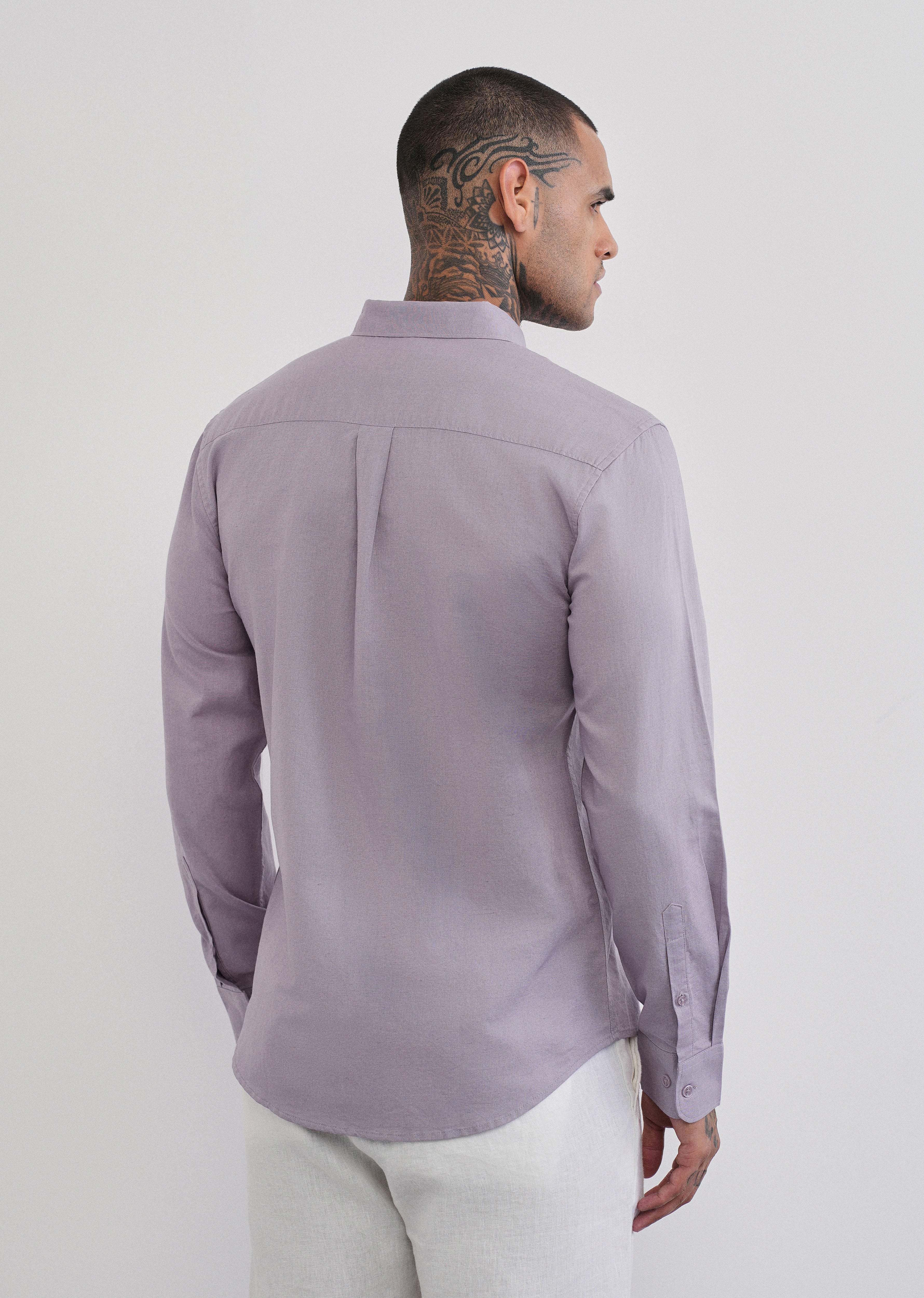 Lilac Cotton Linen Plain Shirt - Image 2