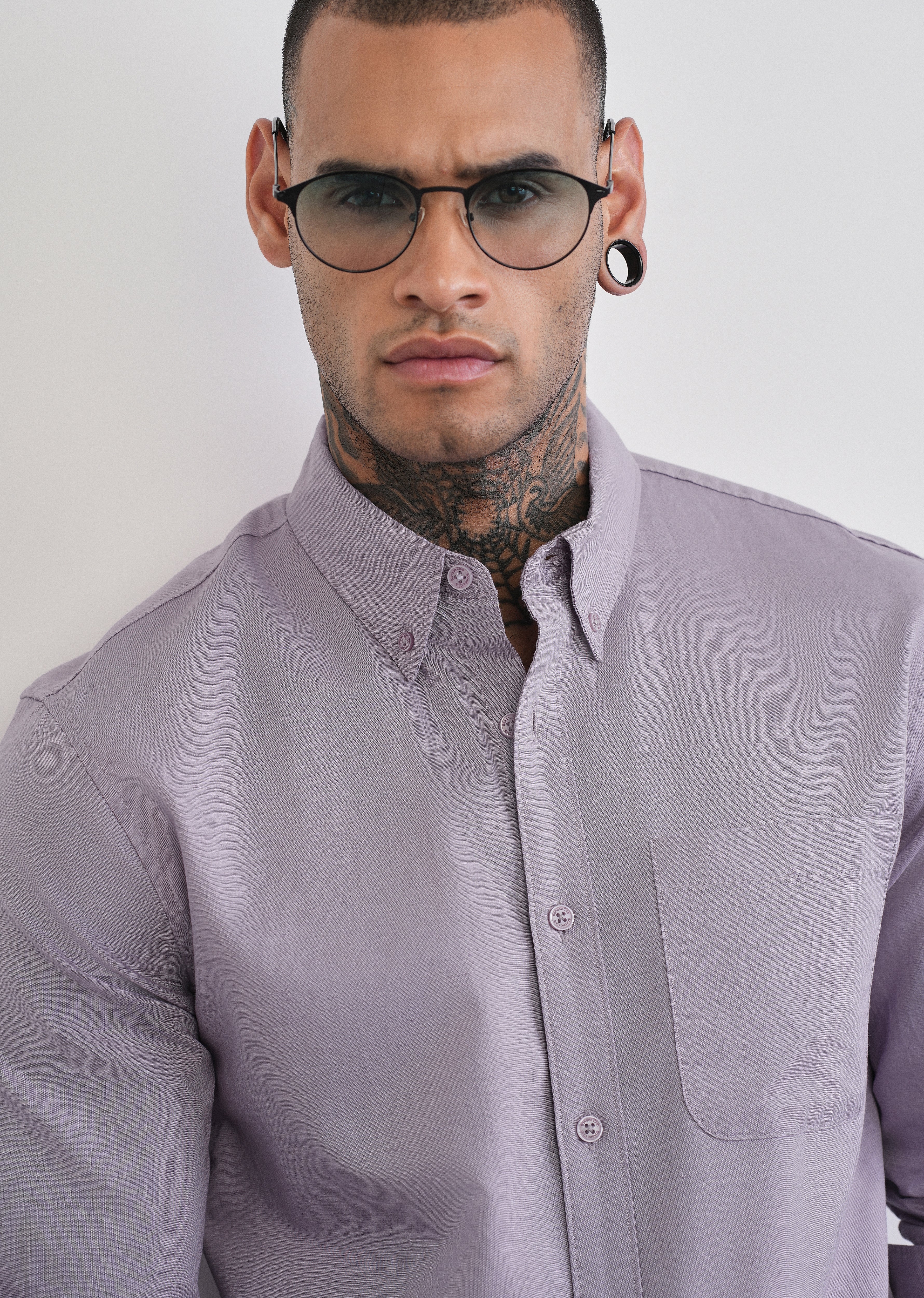 Lilac Cotton Linen Plain Shirt - Image 5