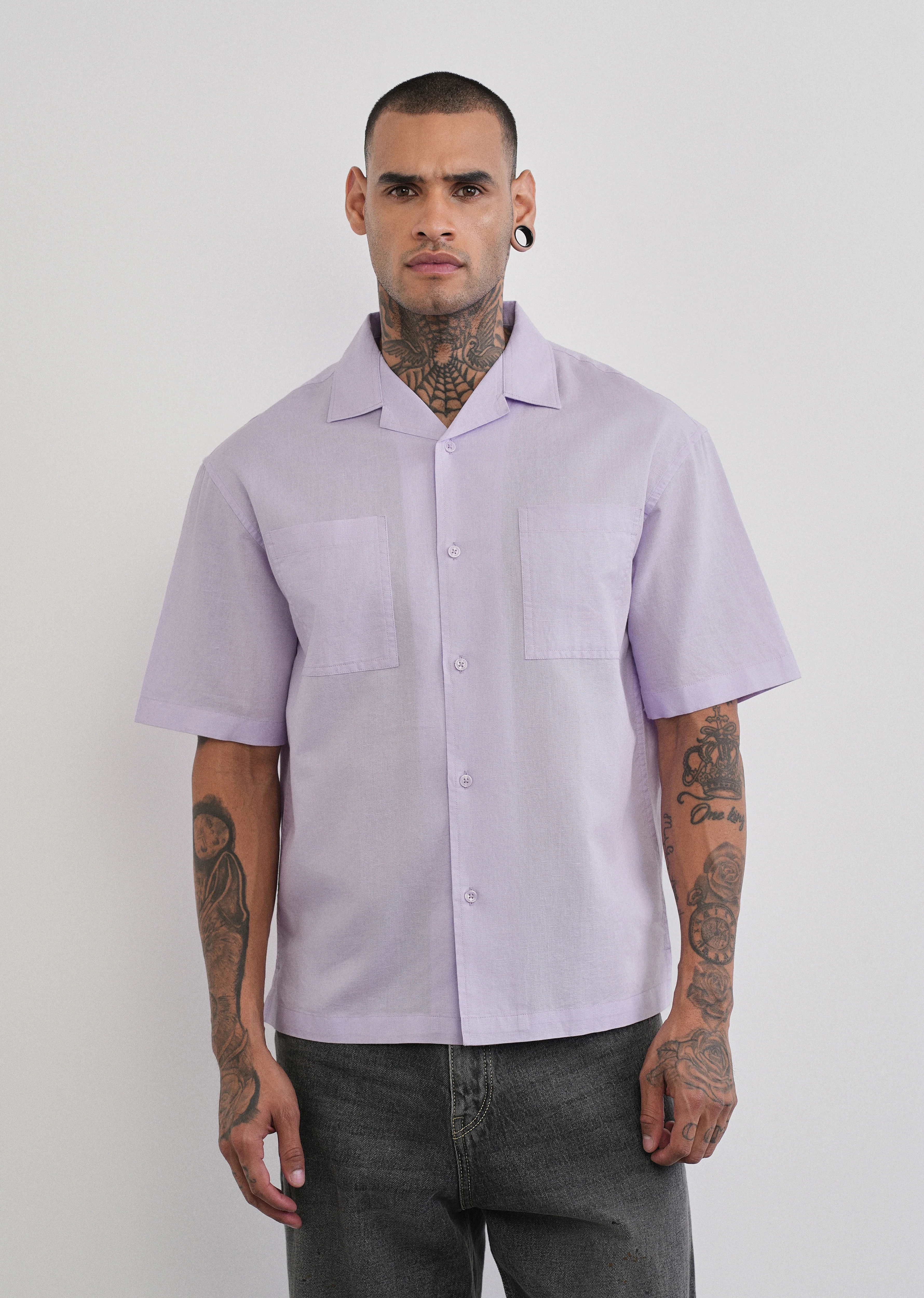 Lilac Double Pocket Cotton Linen Shirt - Image 3