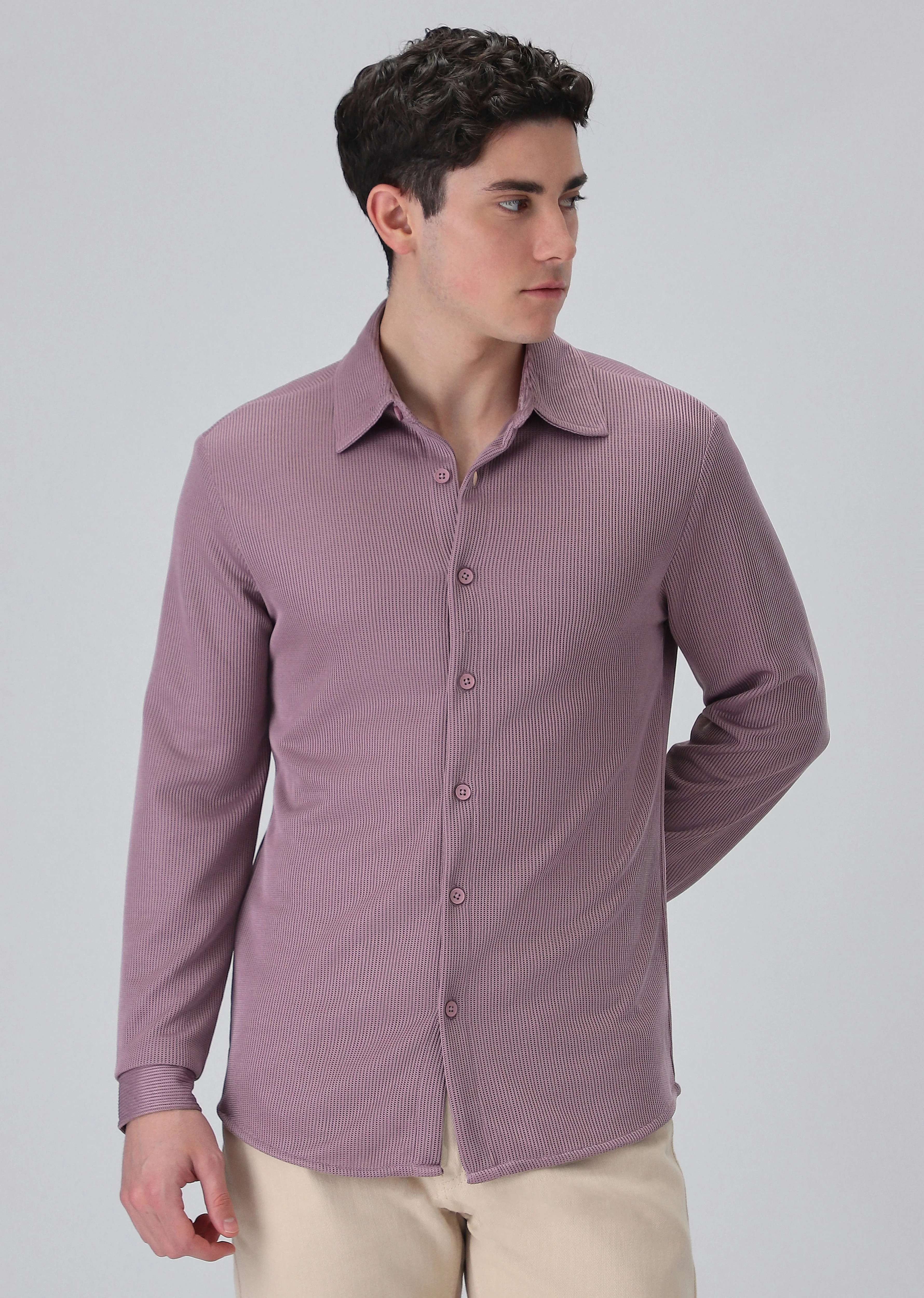 Lilac Plain Knitted Shirt - Image 3