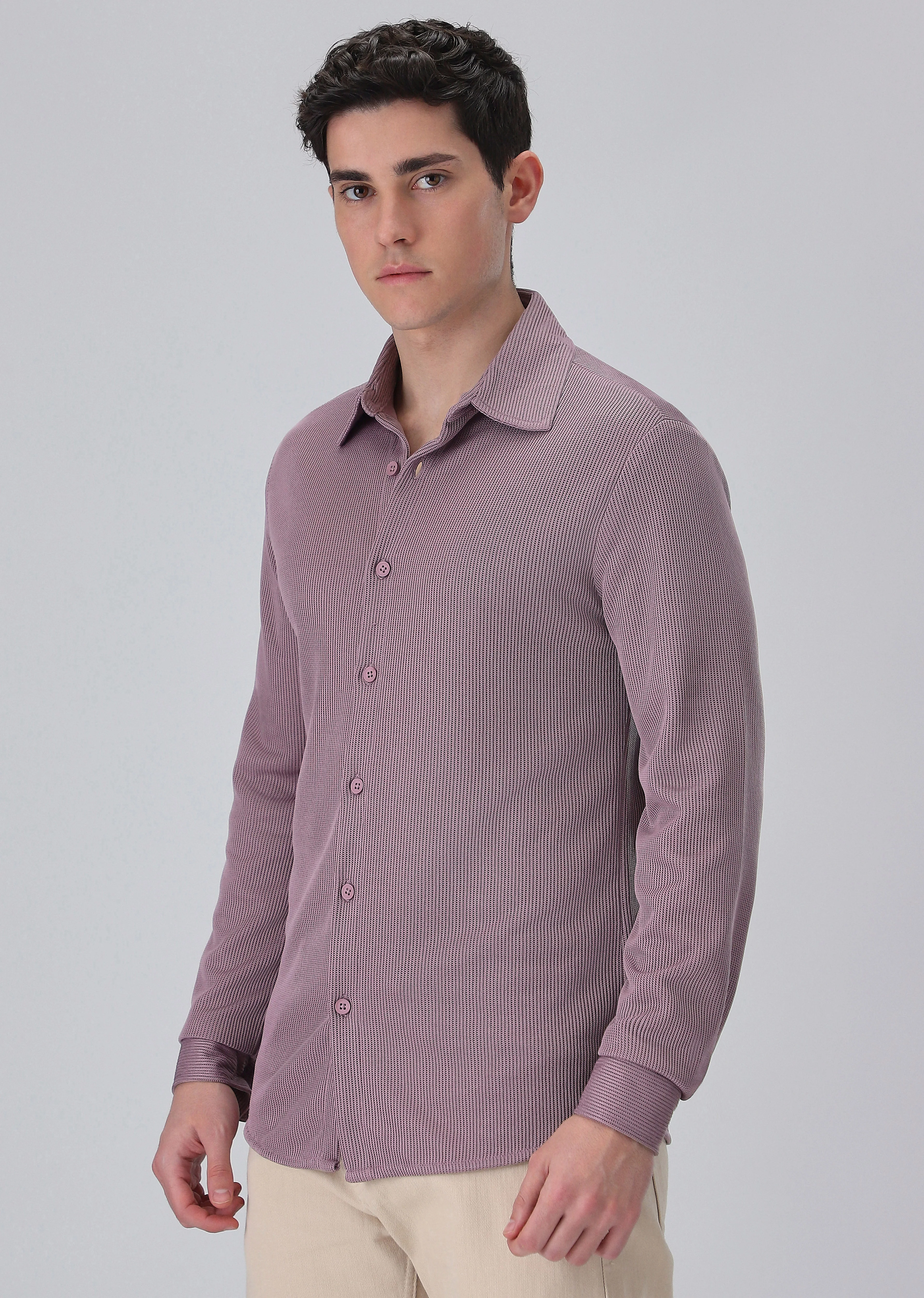 Lilac Plain Knitted Shirt - Image 4