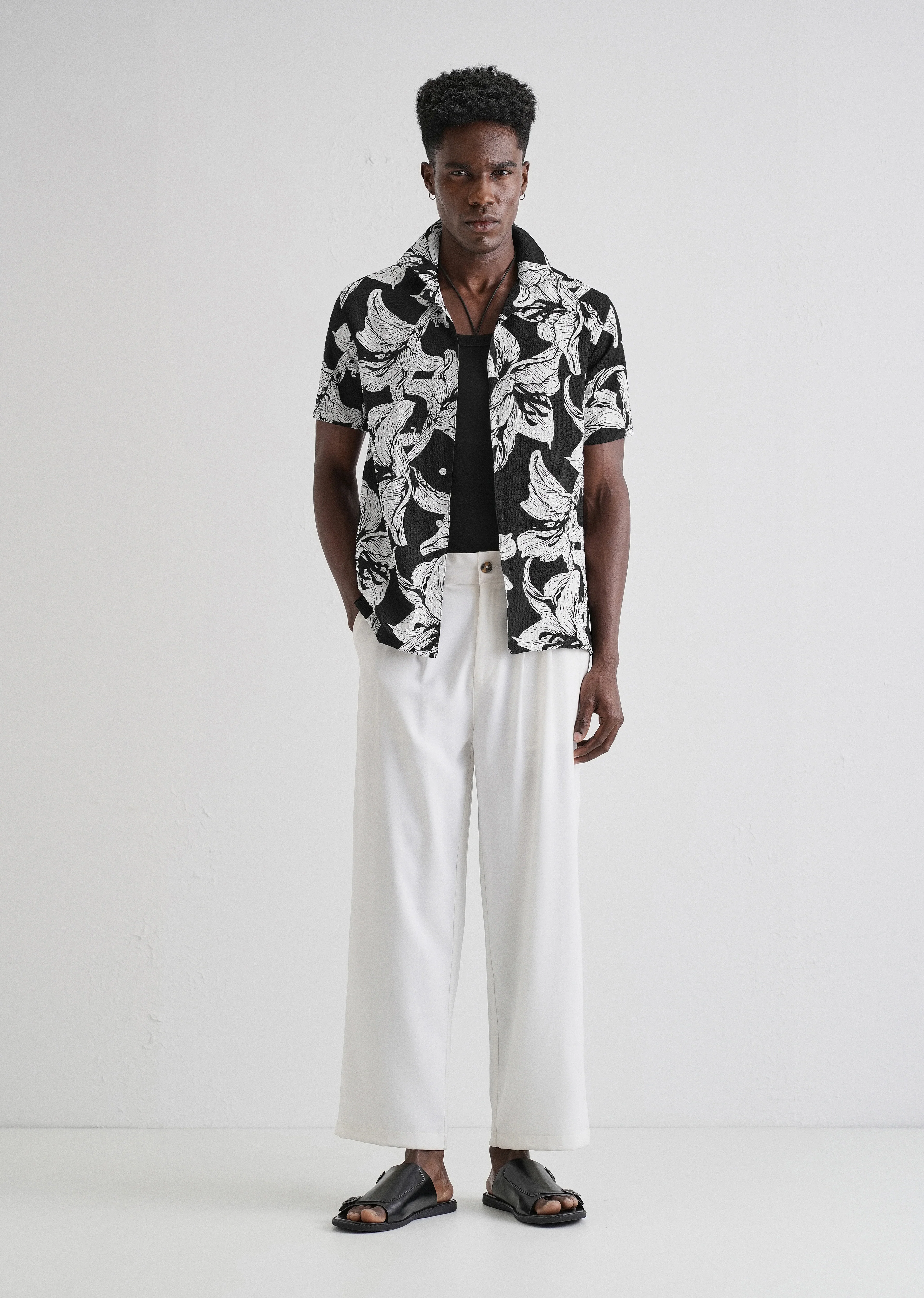 Lily Print White Popcorn Shirt - Image 6