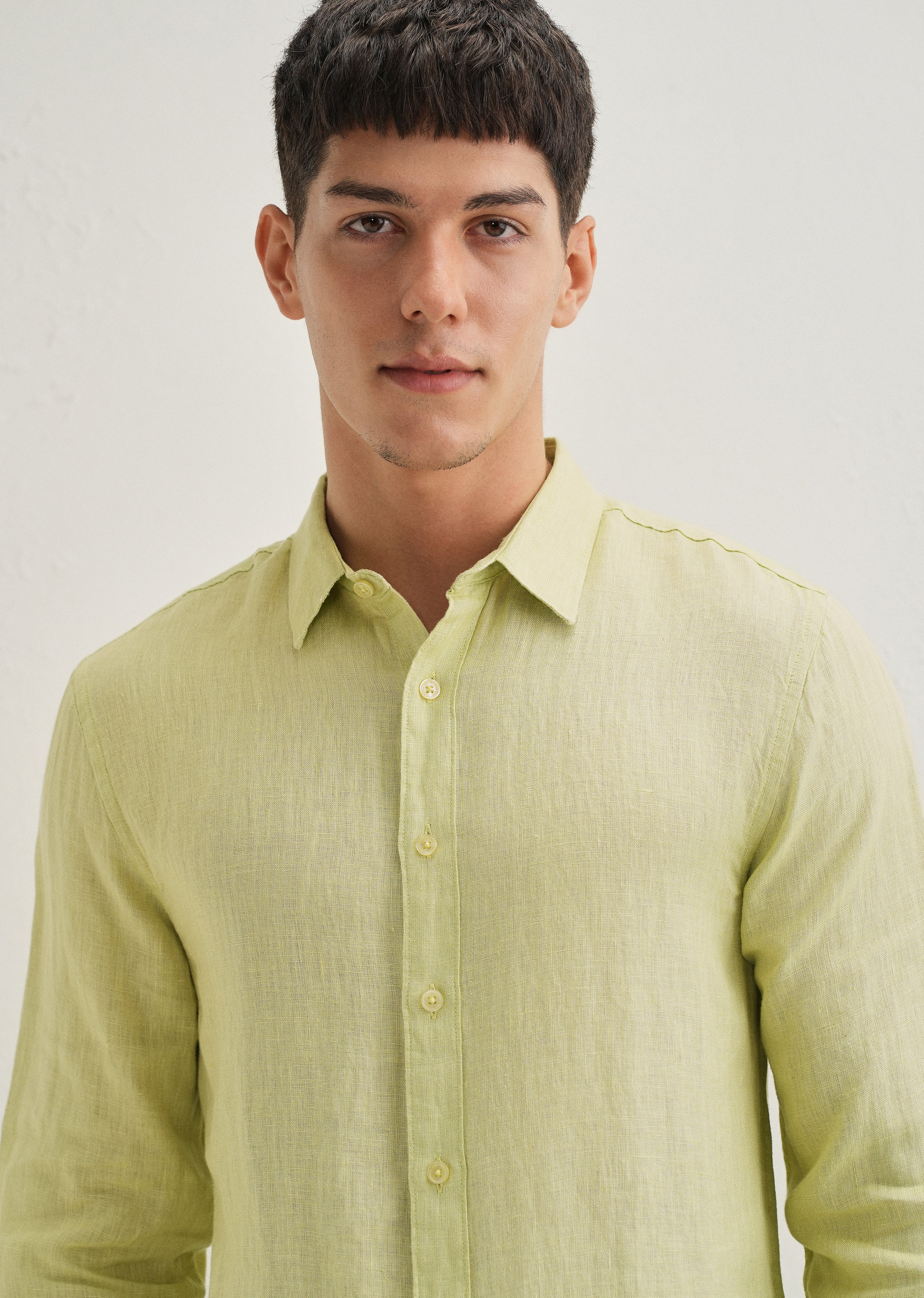 Lime Green Pure Linen Shirt - Image 4