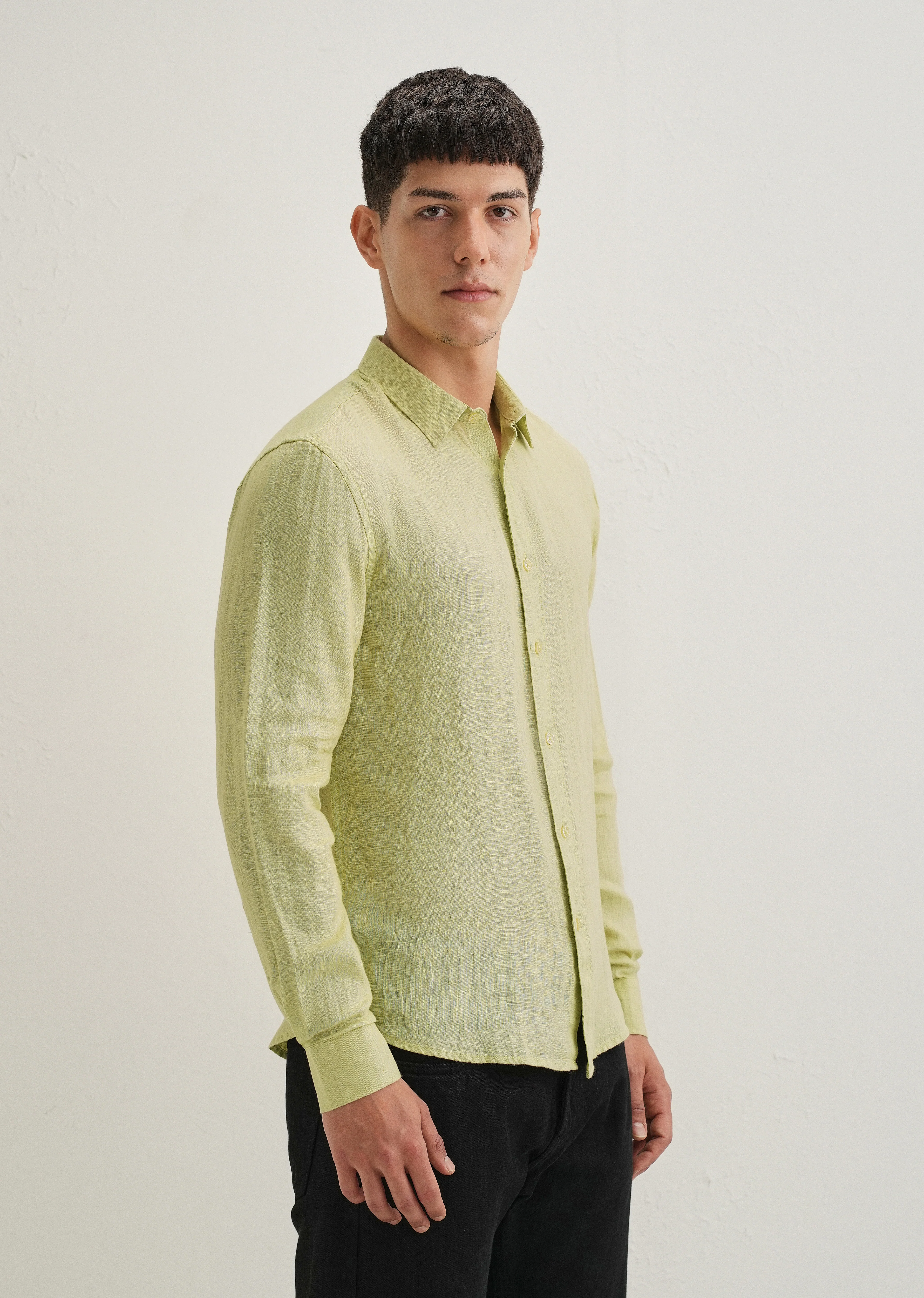 Lime Green Pure Linen Shirt - Image 5