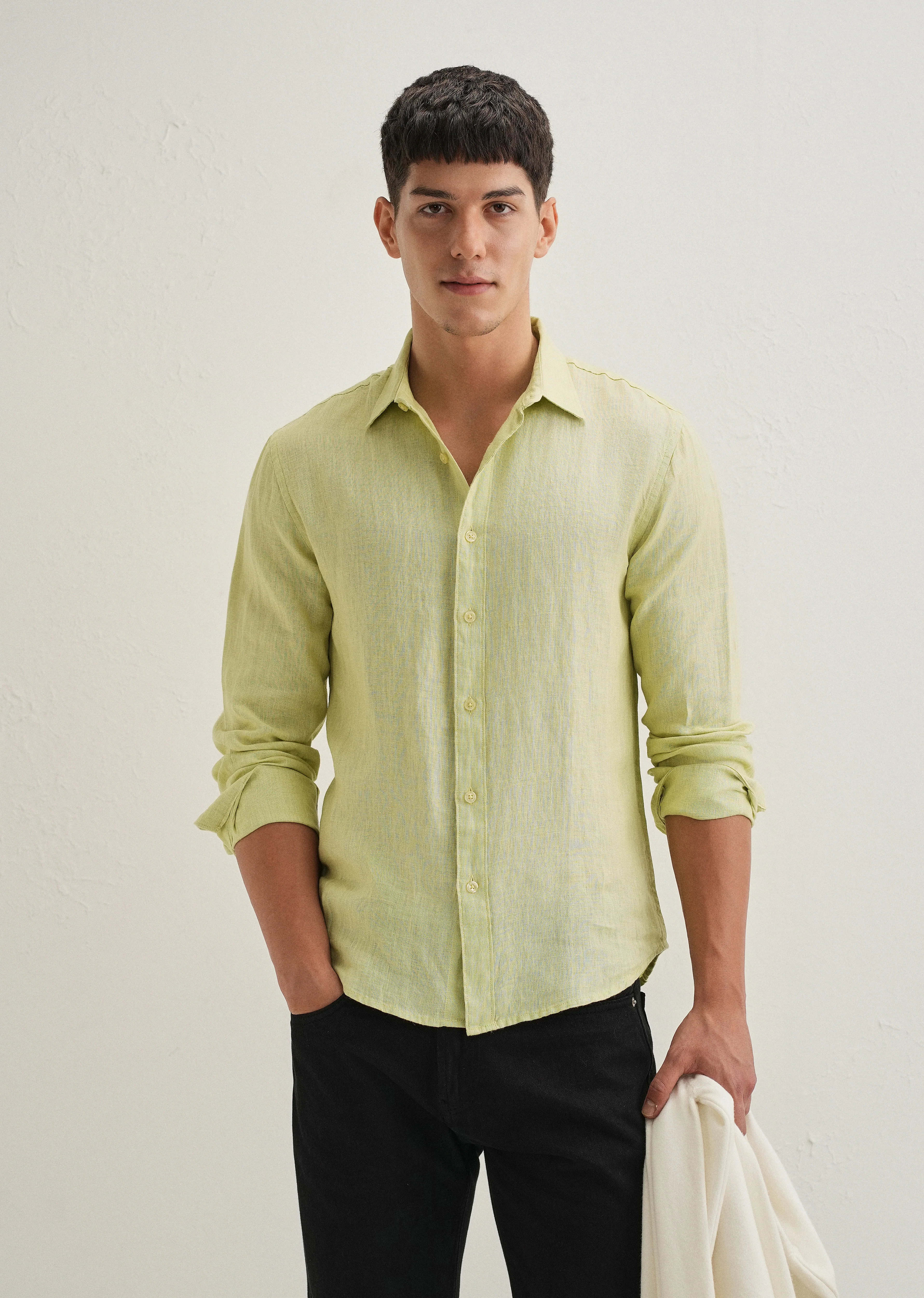 Lime Green Pure Linen Shirt - Image 7