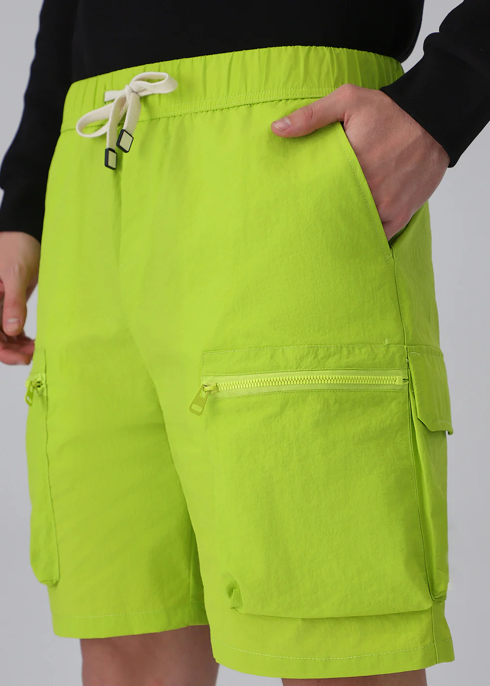 Lime Green Zip Pocket Cargo Shorts - Image 5