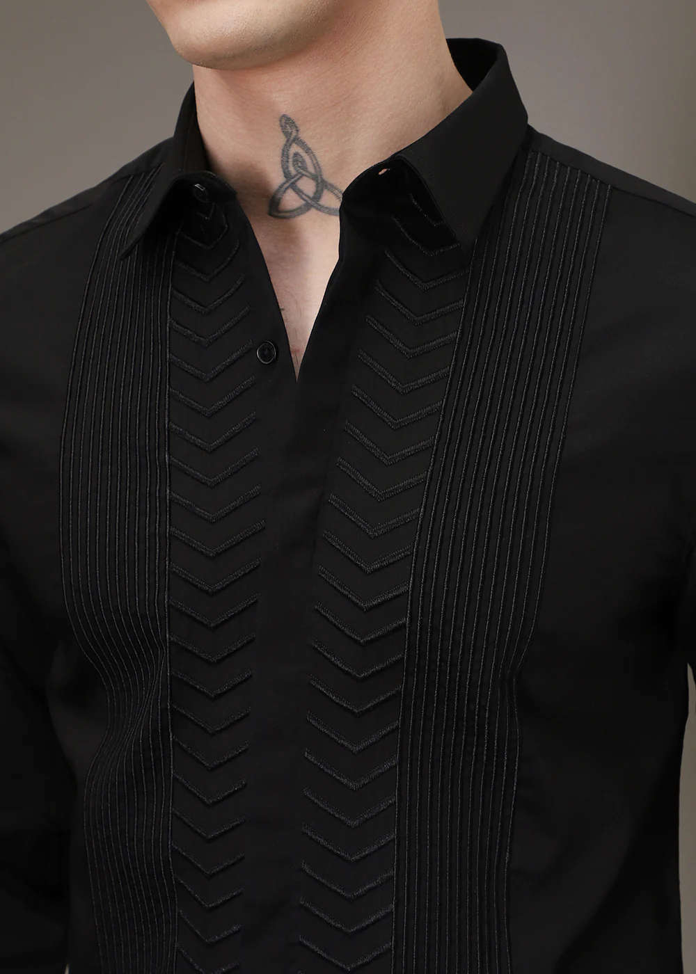 Line Needle Work Black Designer Shirt - Image 2