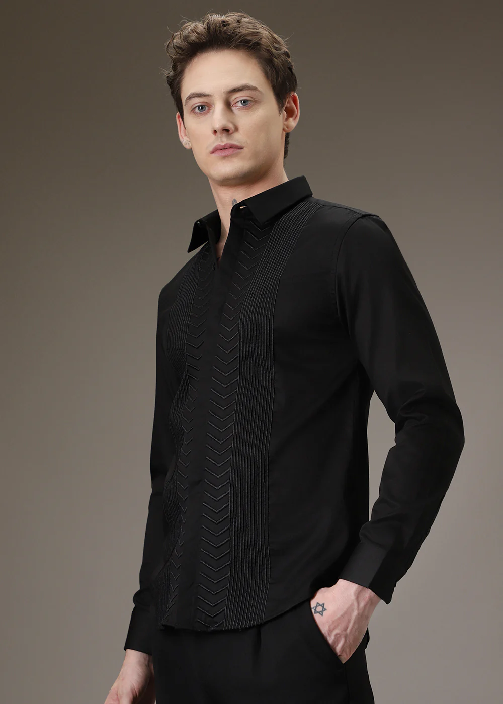 Line Needle Work Black Designer Shirt - Image 3