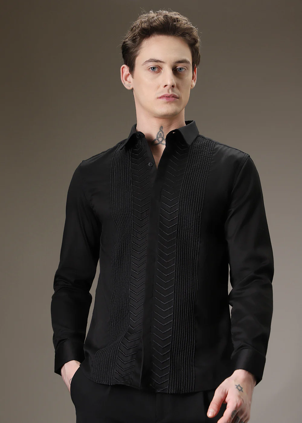 Line Needle Work Black Designer Shirt - Image 7