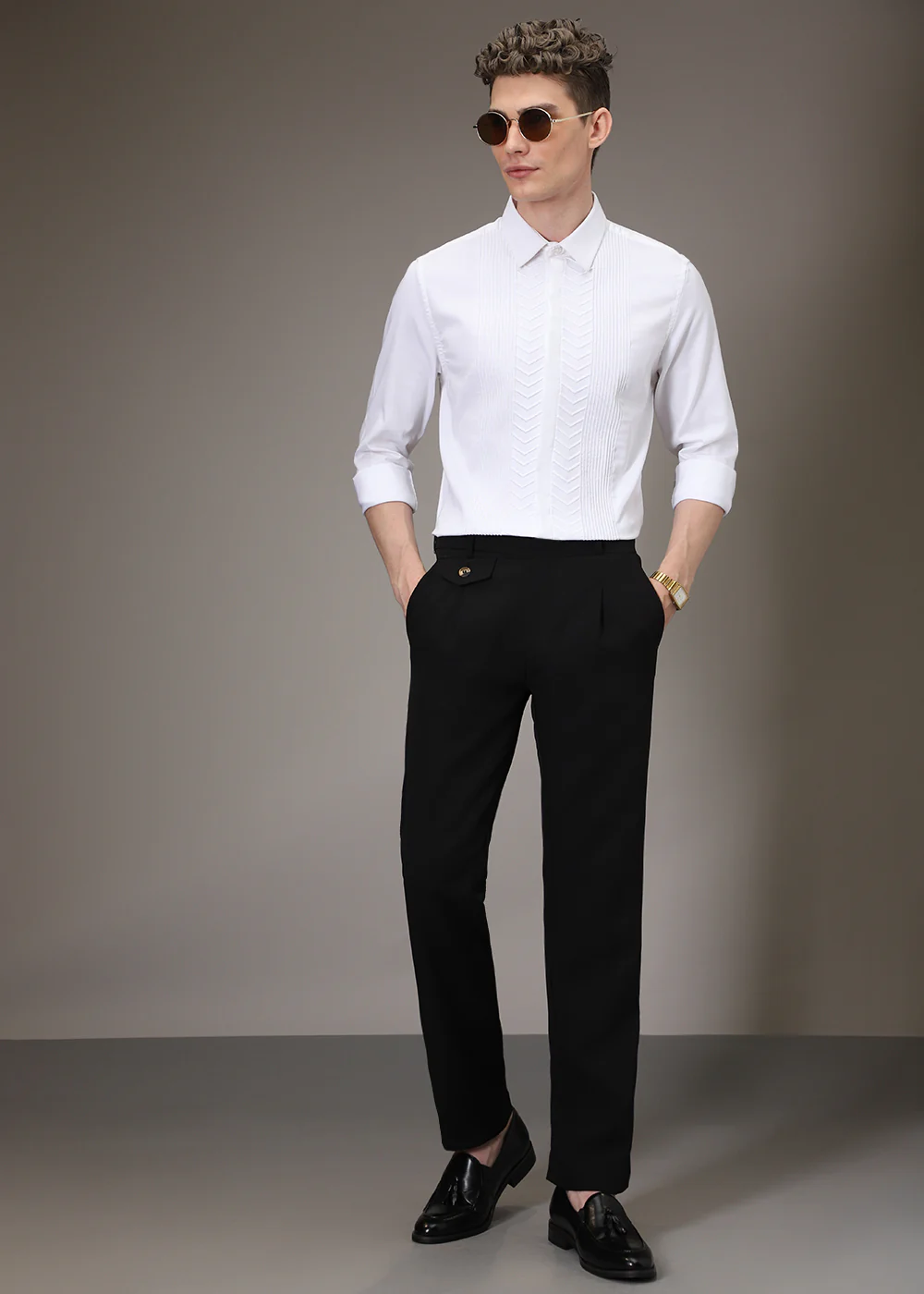 Line Needle Work White Designer Shirt - Image 6