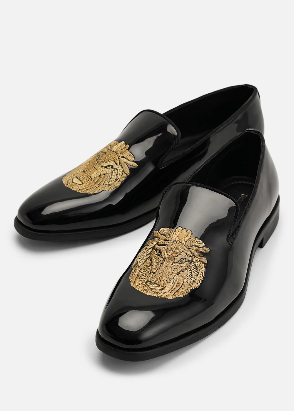 Lion Embroidered Black Patent Loafers - Image 2