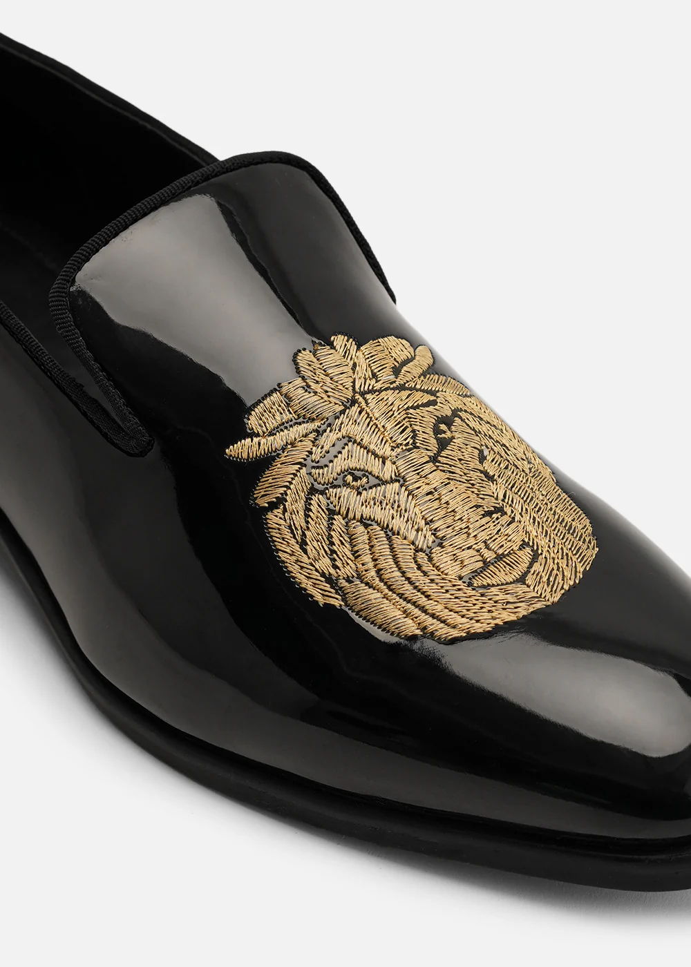 Lion Embroidered Black Patent Loafers - Image 4