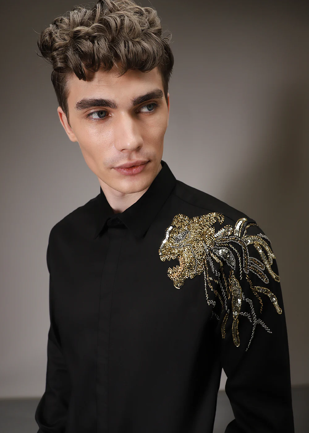 Lion Luxe Black Sequenced Designer Shirt - Image 2